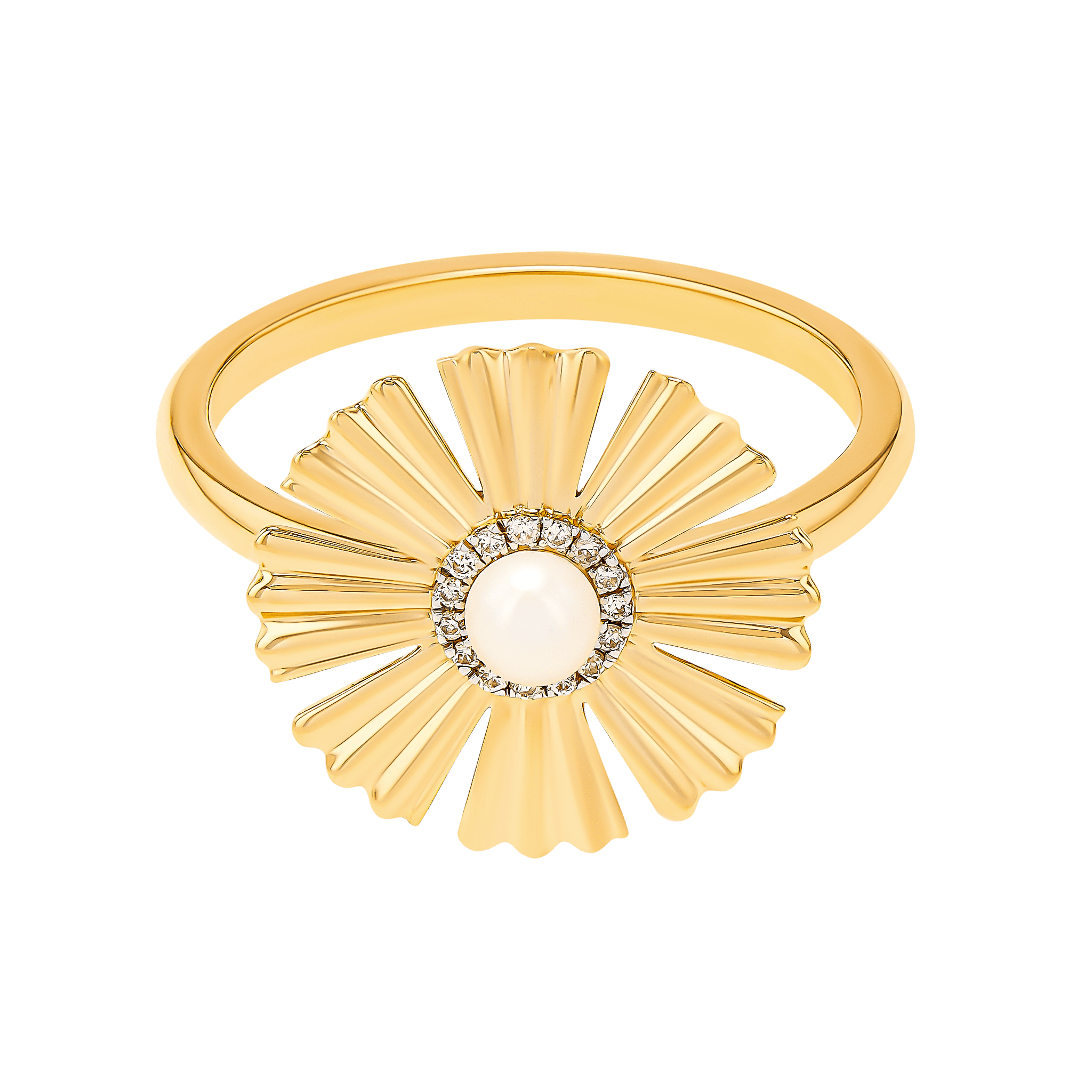 Farfasha Sunkiss Yellow Gold Ring with Pearl and Diamond