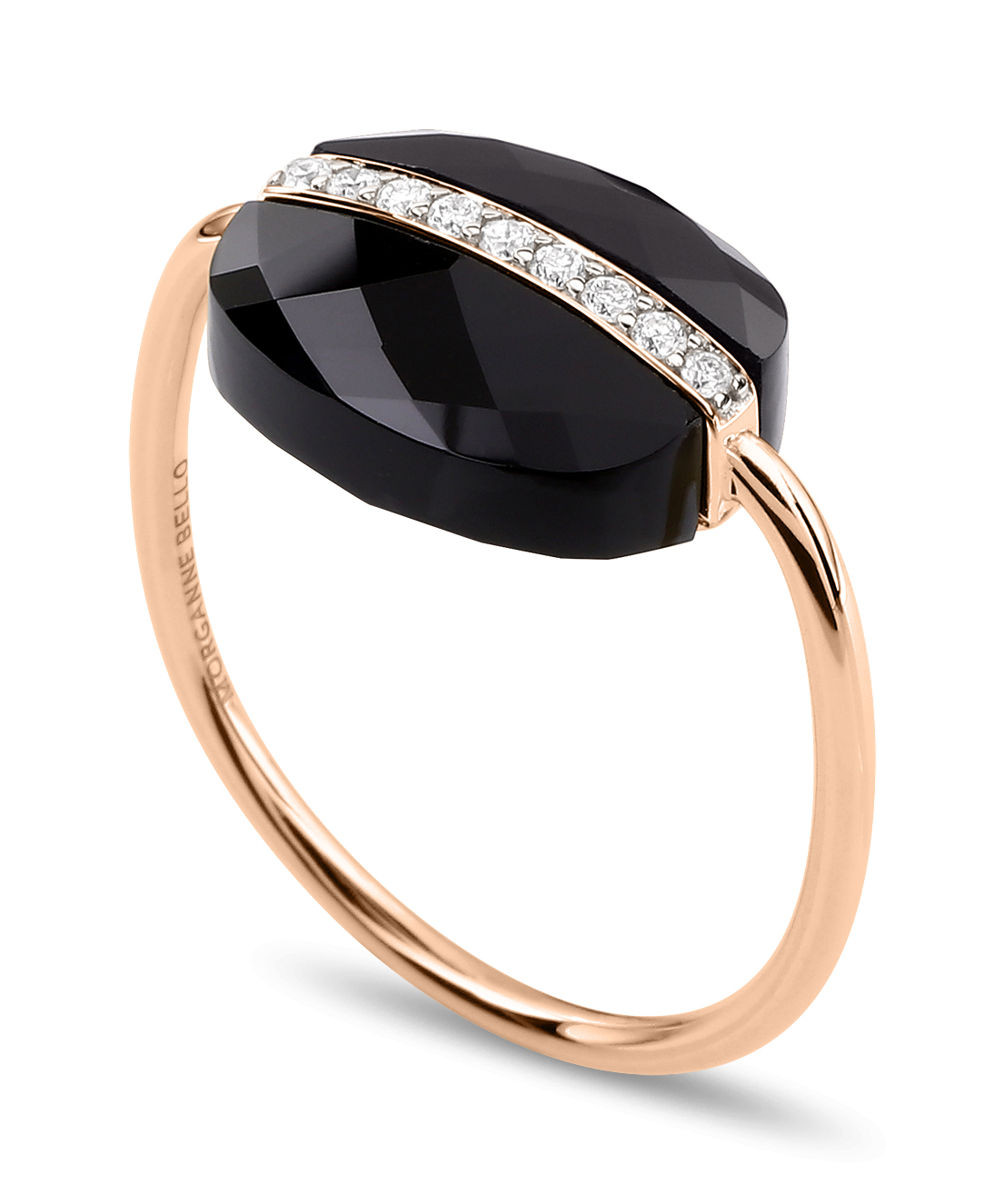 Morganne Bello Black Onyx Cushion And Diamonds Rose Gold Aurore Ring