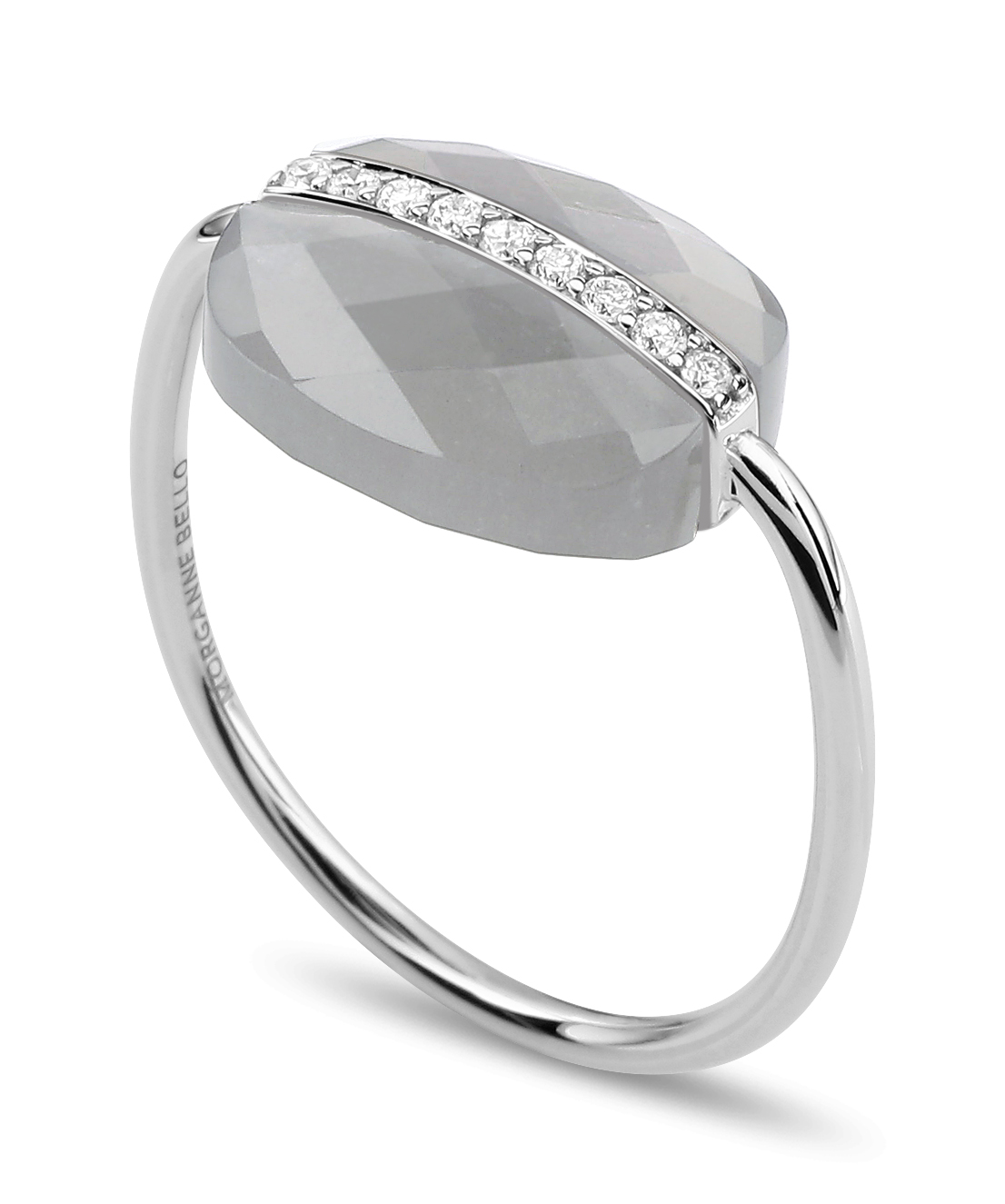Morganne Bello Grey Moonstone Cushion And Diamonds White Gold Aurore Ring