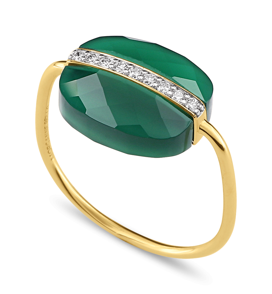 Morganne Bello Green Agate Cushion And Diamonds Yellow Gold Aurore Ring