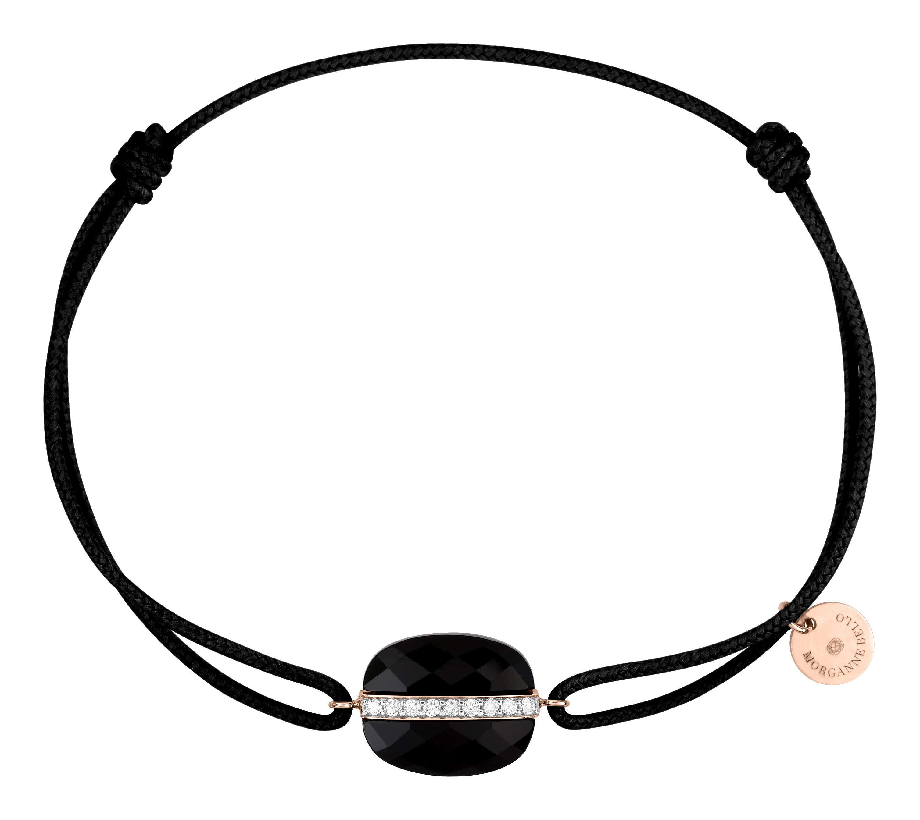 Morganne Bello Black Onyx Cushion And Diamonds Rose Gold And Black Cord Aurore Bracelet