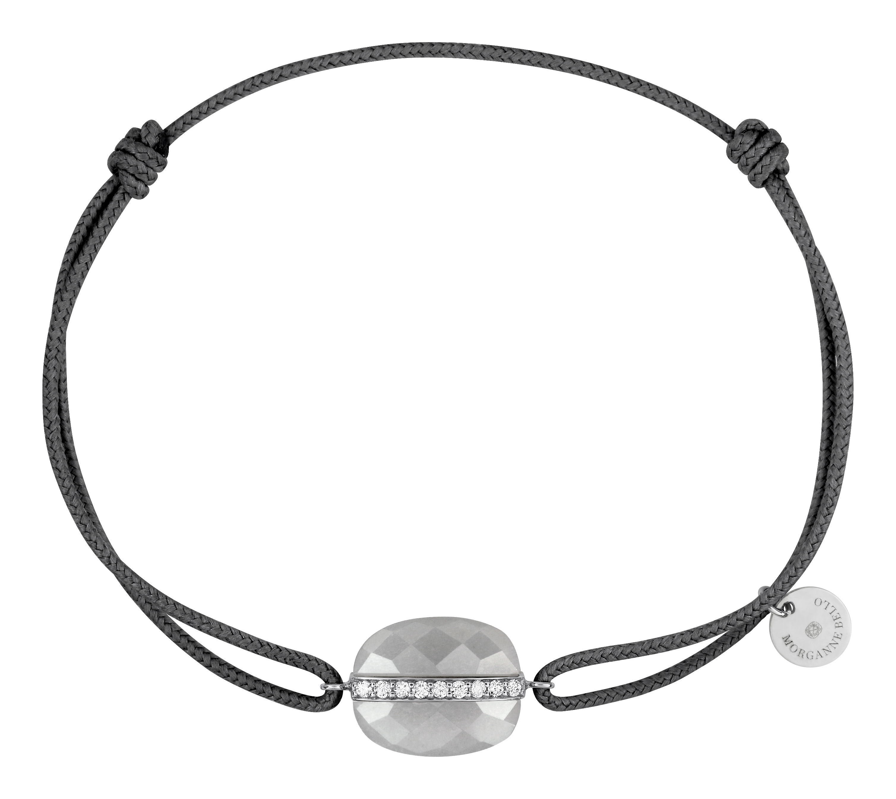 Morganne Bello Grey Moonstone Cushion And Diamonds White Gold And Grey Cord Aurore Bracelet