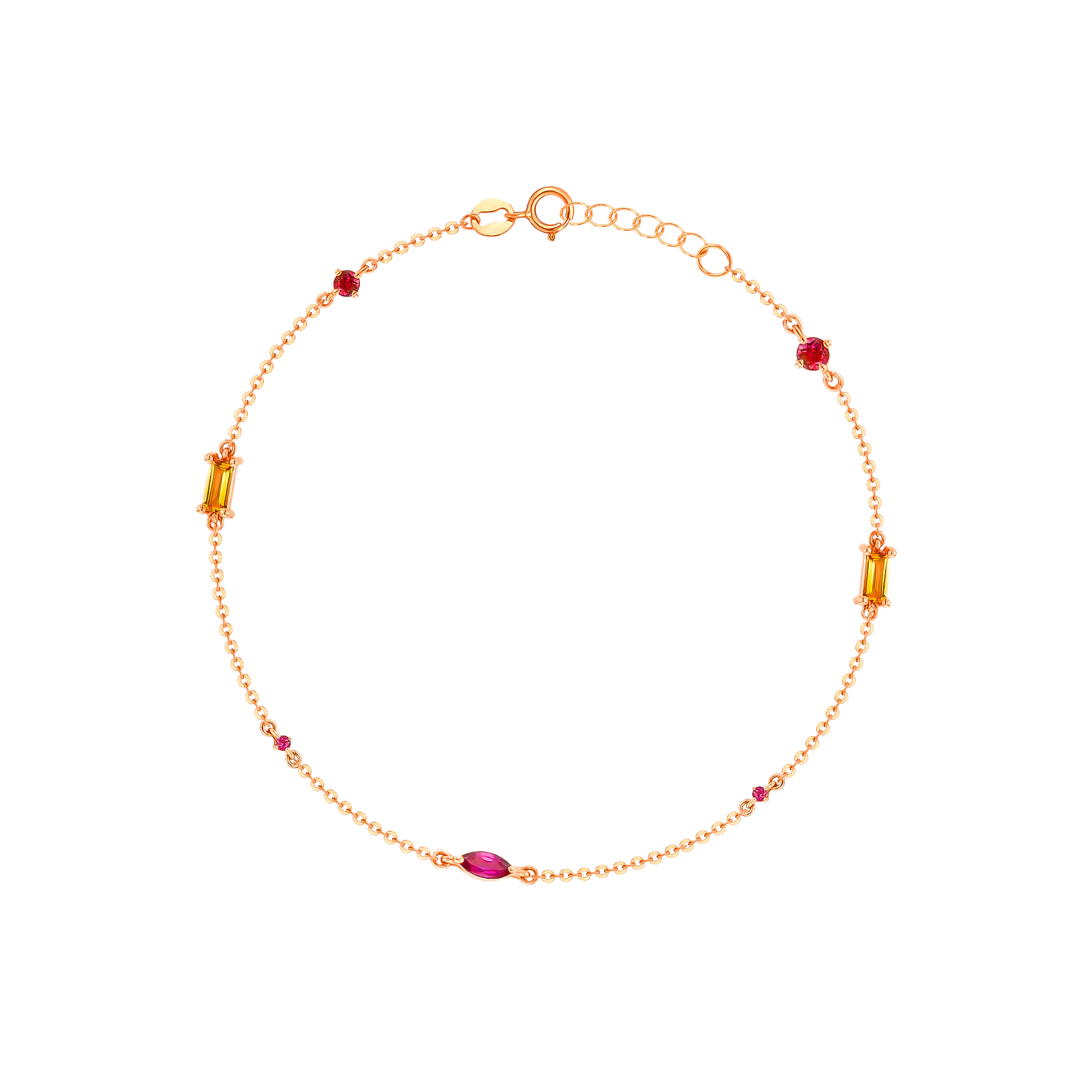 Fireworks Sparks Coloured Gemstones & Diamond Chain Anklet 18K Rose Gold 