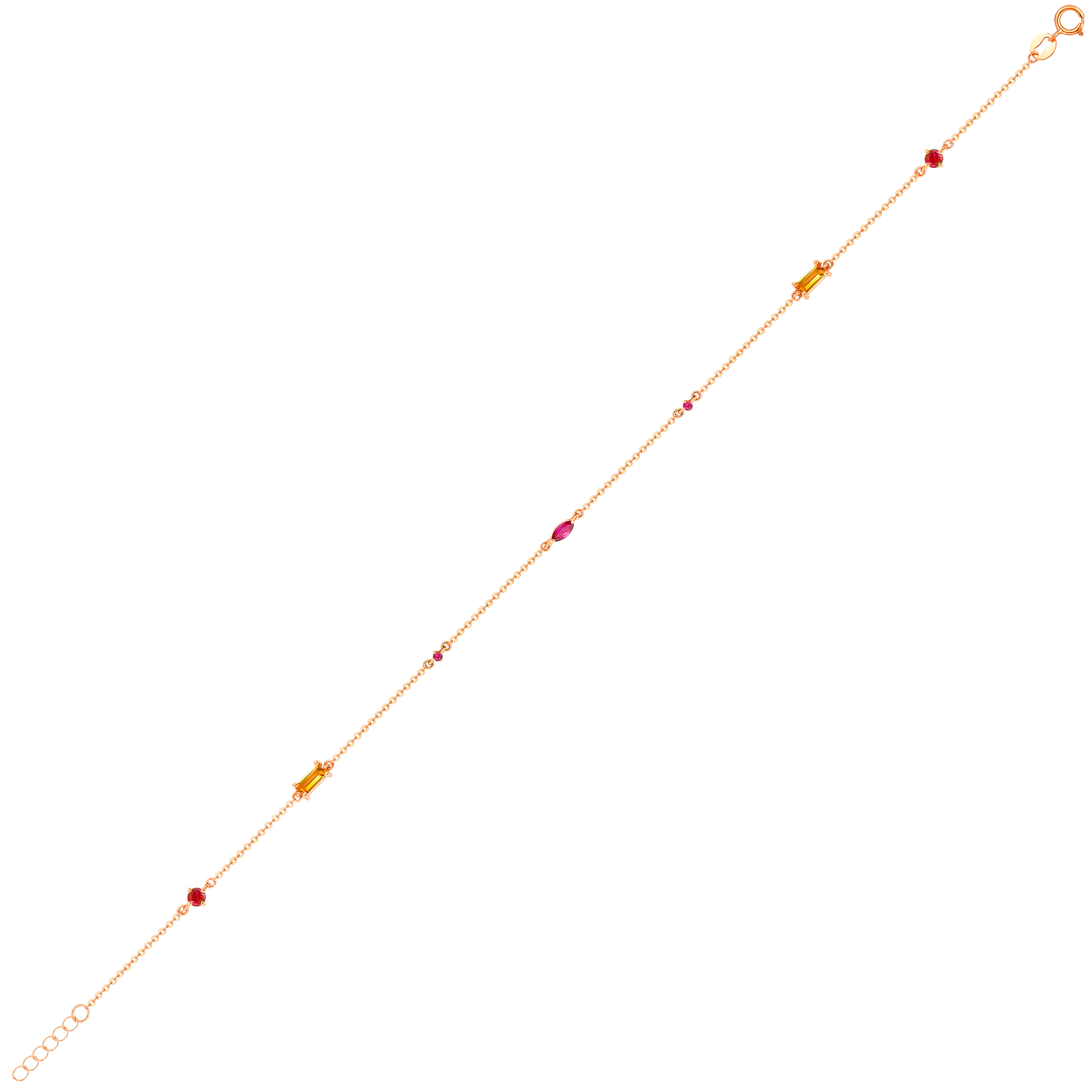 Fireworks Sparks Coloured Gemstones & Diamond Chain Anklet 18K Rose Gold 
