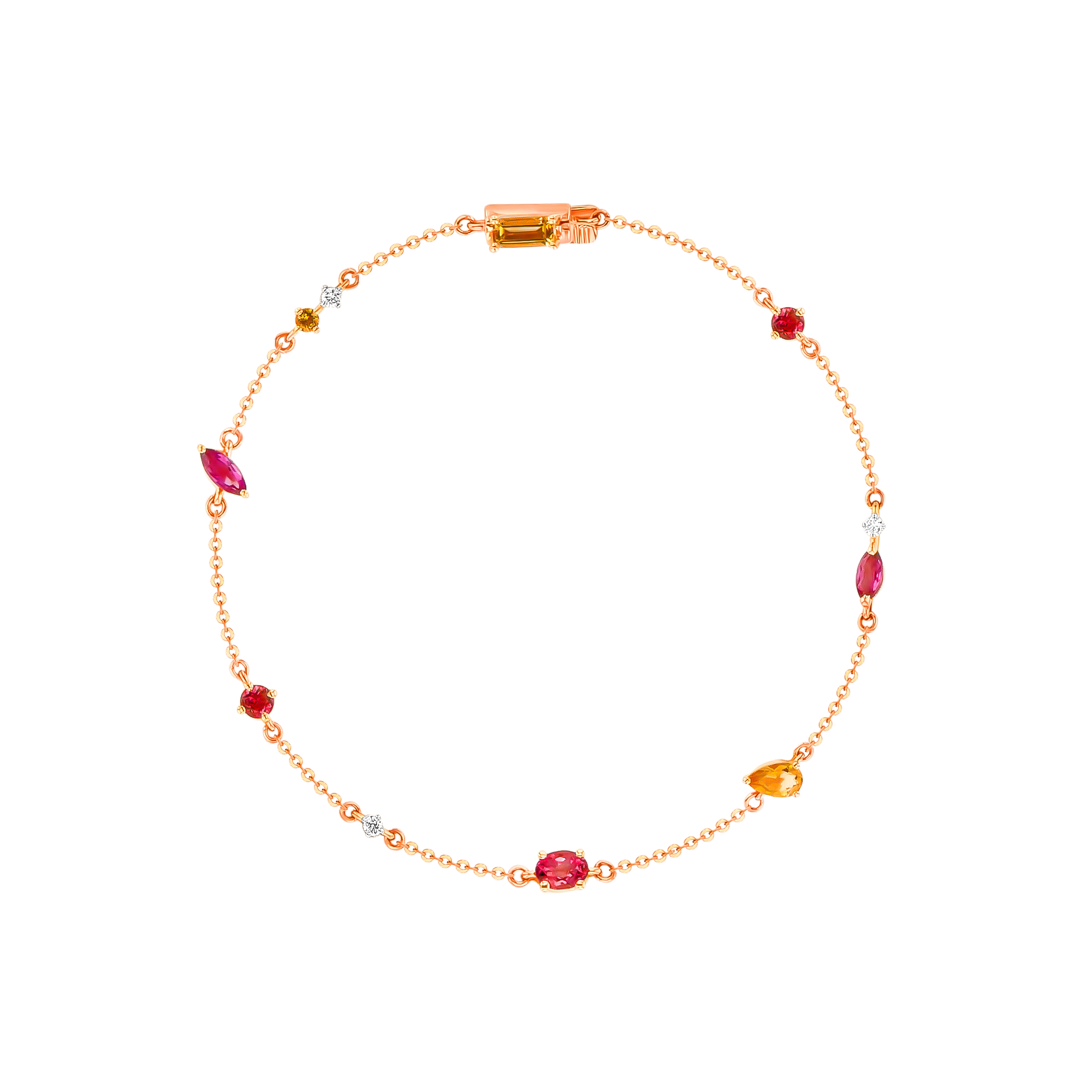 Fireworks Sparks Coloured Gemstones & Diamond Chain Bracelet 18K Rose Gold 