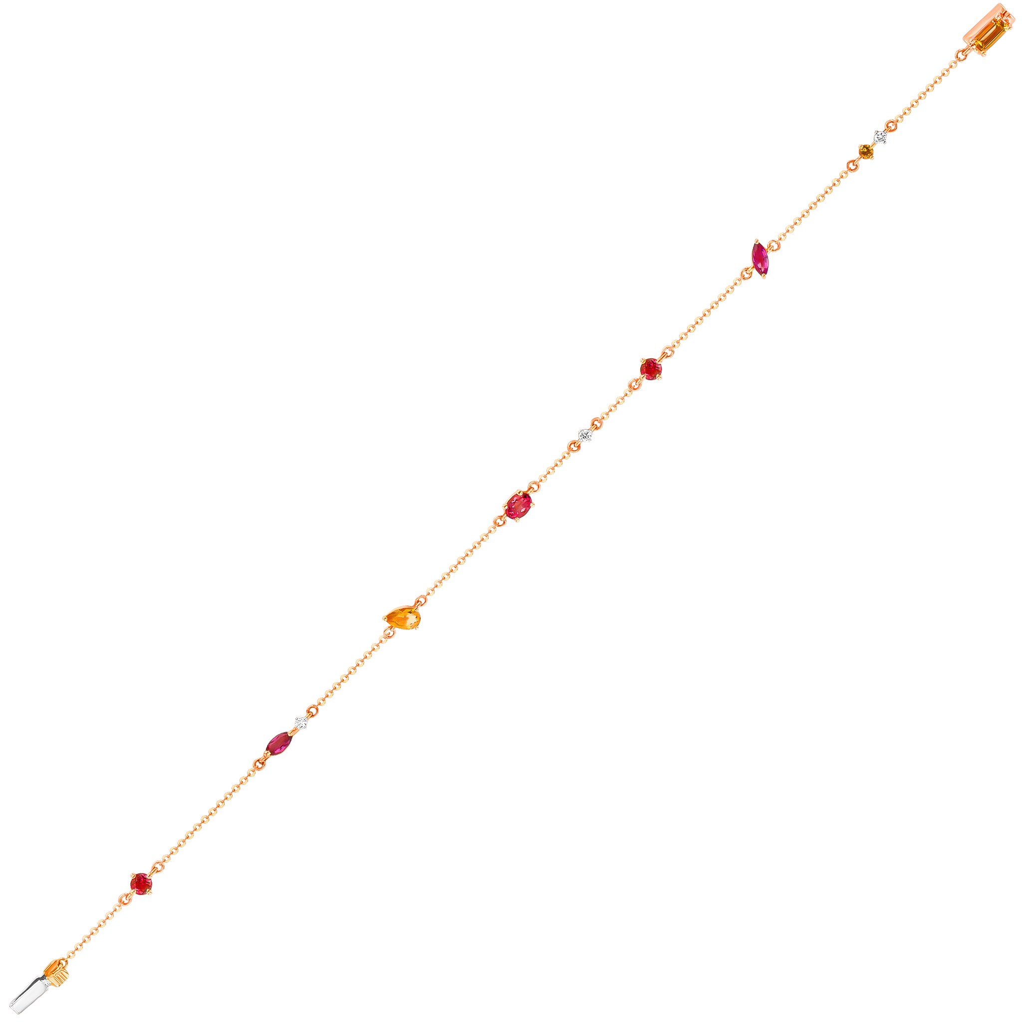 Fireworks Sparks Coloured Gemstones & Diamond Chain Bracelet 18K Rose Gold 