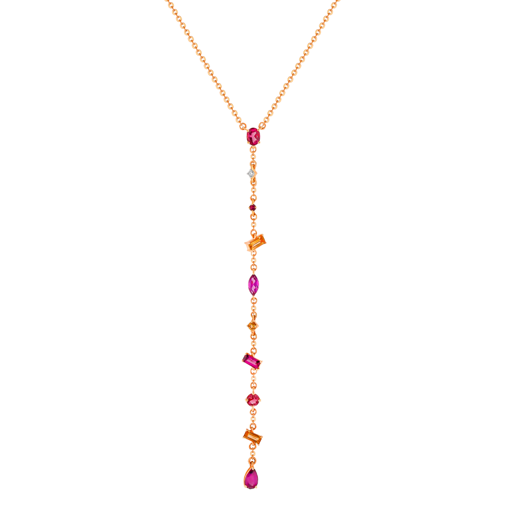 Fireworks Sparks Coloured Gemstones & Diamond Y Necklace 18K Rose Gold 