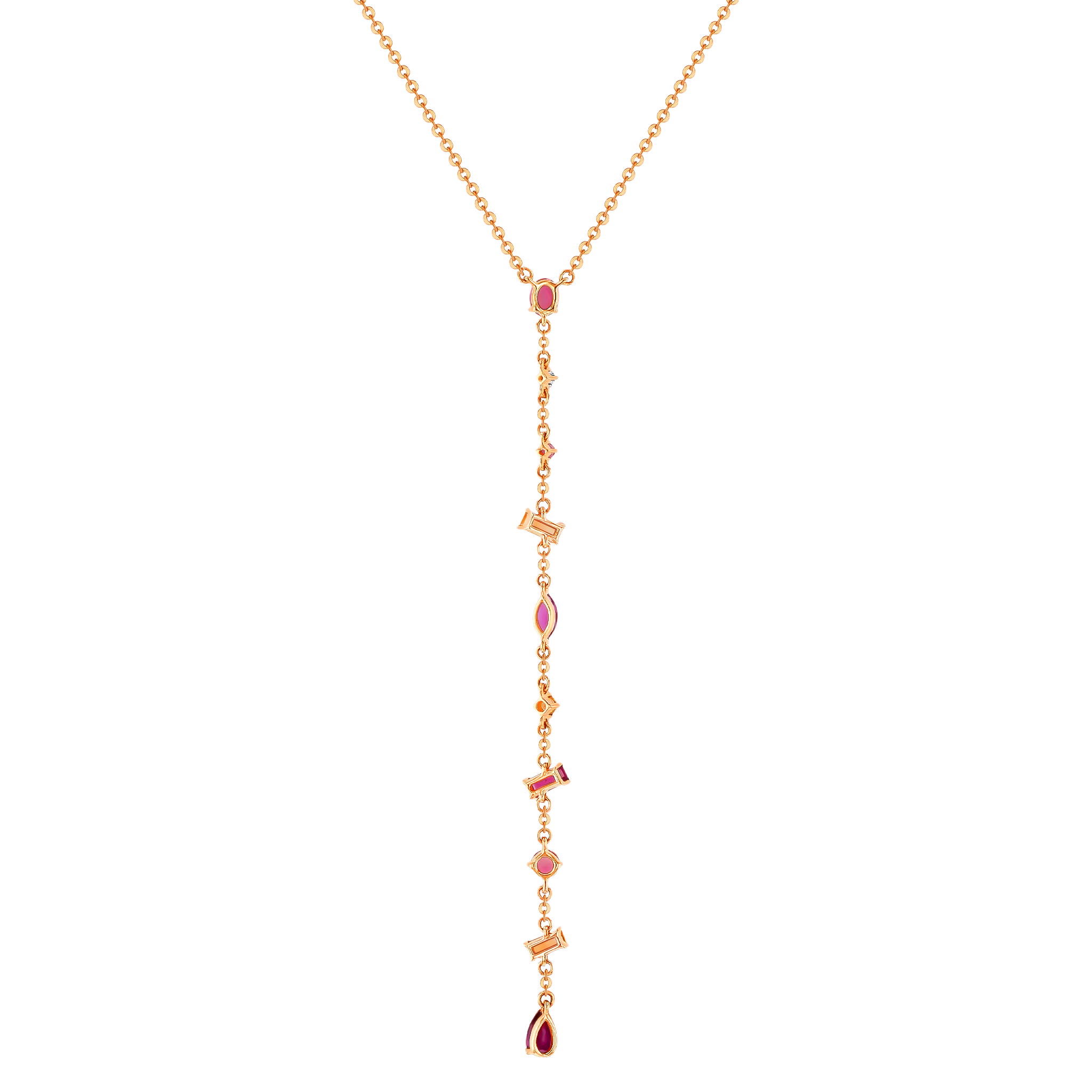 Fireworks Sparks Coloured Gemstones & Diamond Y Necklace 18K Rose Gold 
