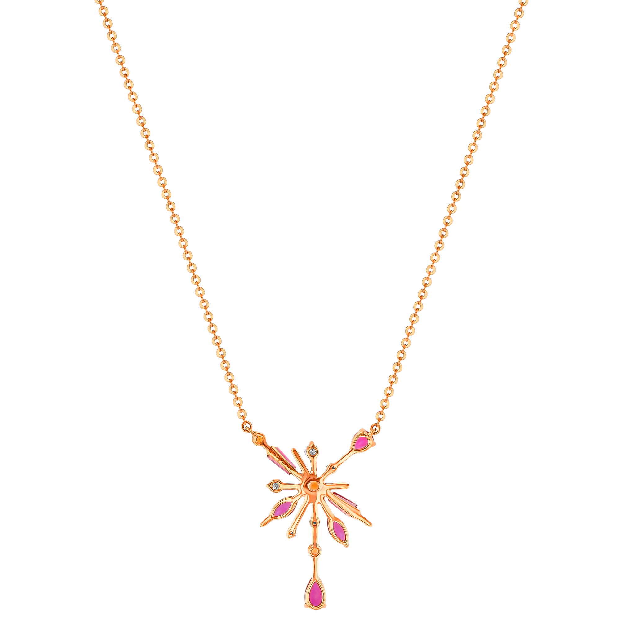Fireworks Sparks Flower Coloured Gemstones & Diamond Necklace 18K Rose Gold 