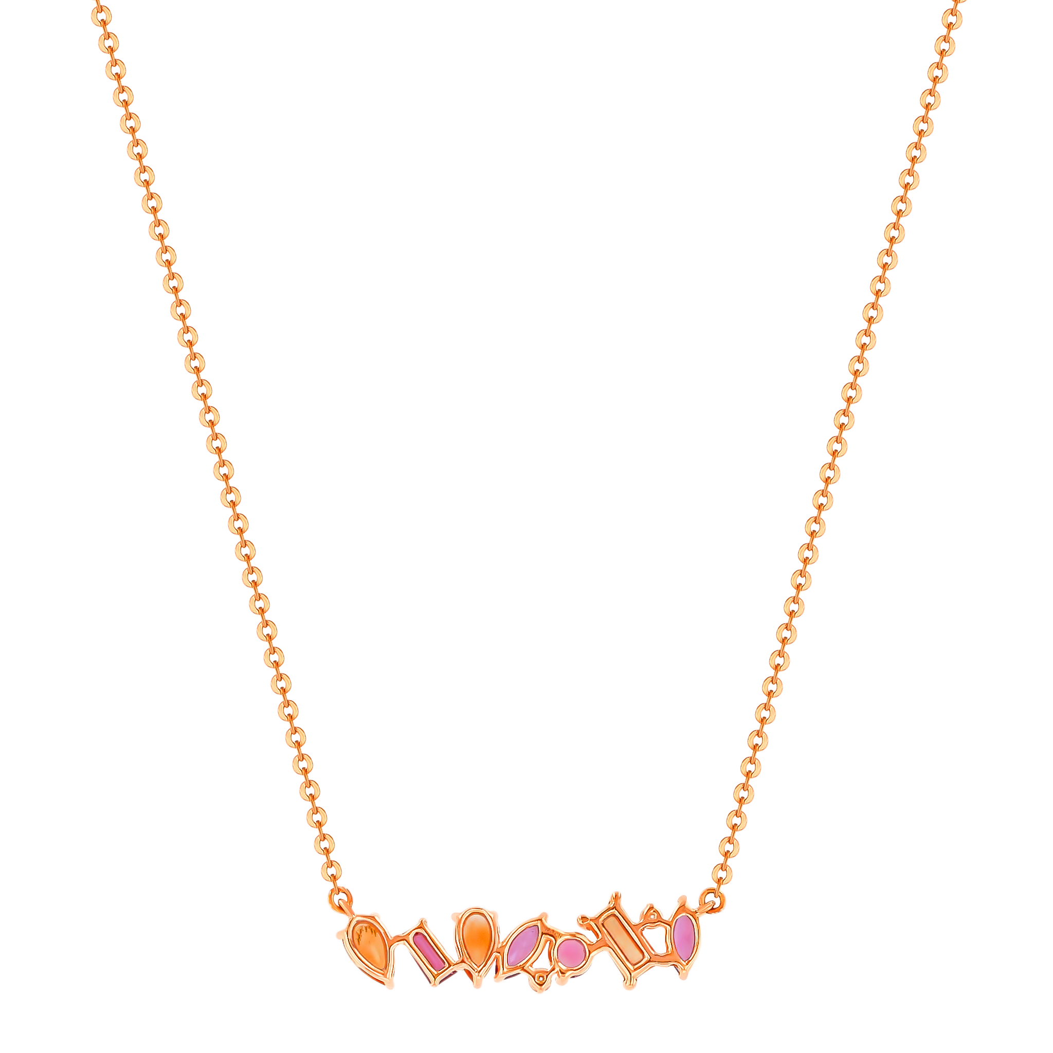 Fireworks Sparks Coloured Gemstones & Diamond Bar Necklace 18K Rose Gold 
