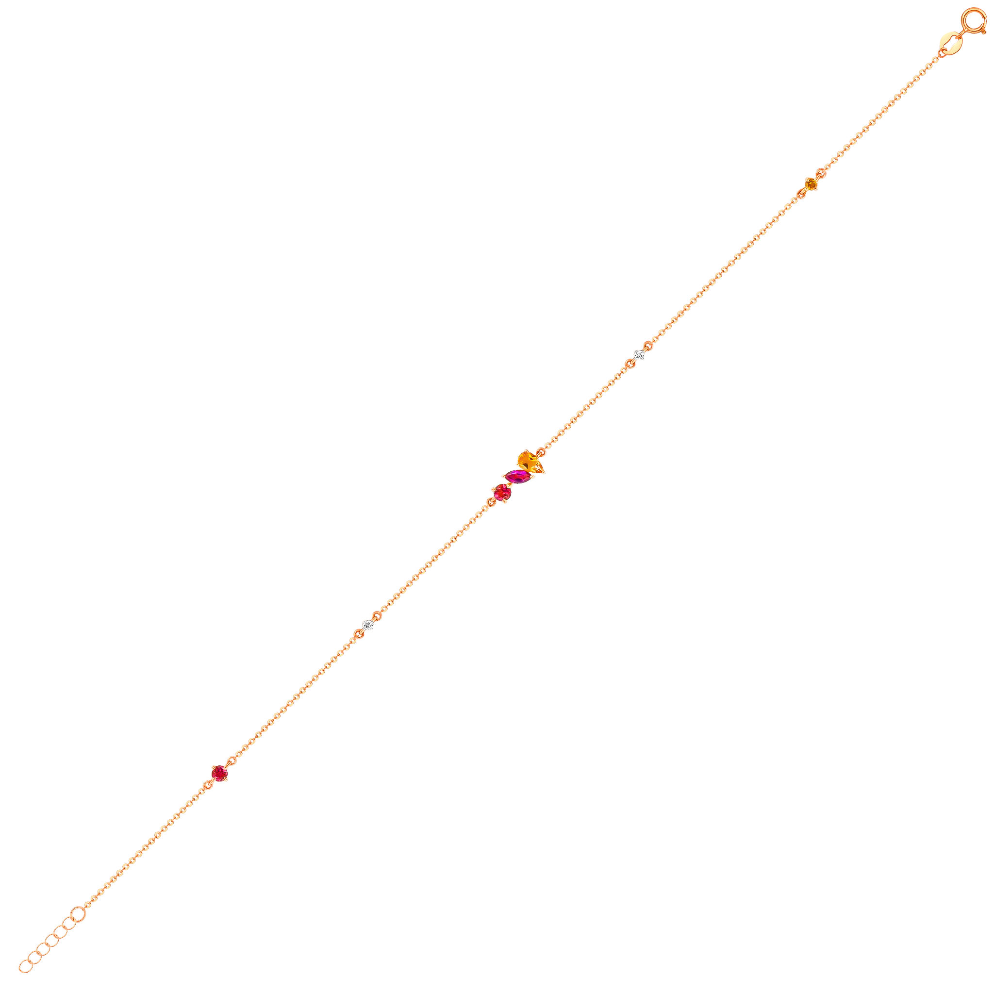 Fireworks Sparks Coloured Gemstones & Diamond Anklet 18K Rose Gold 