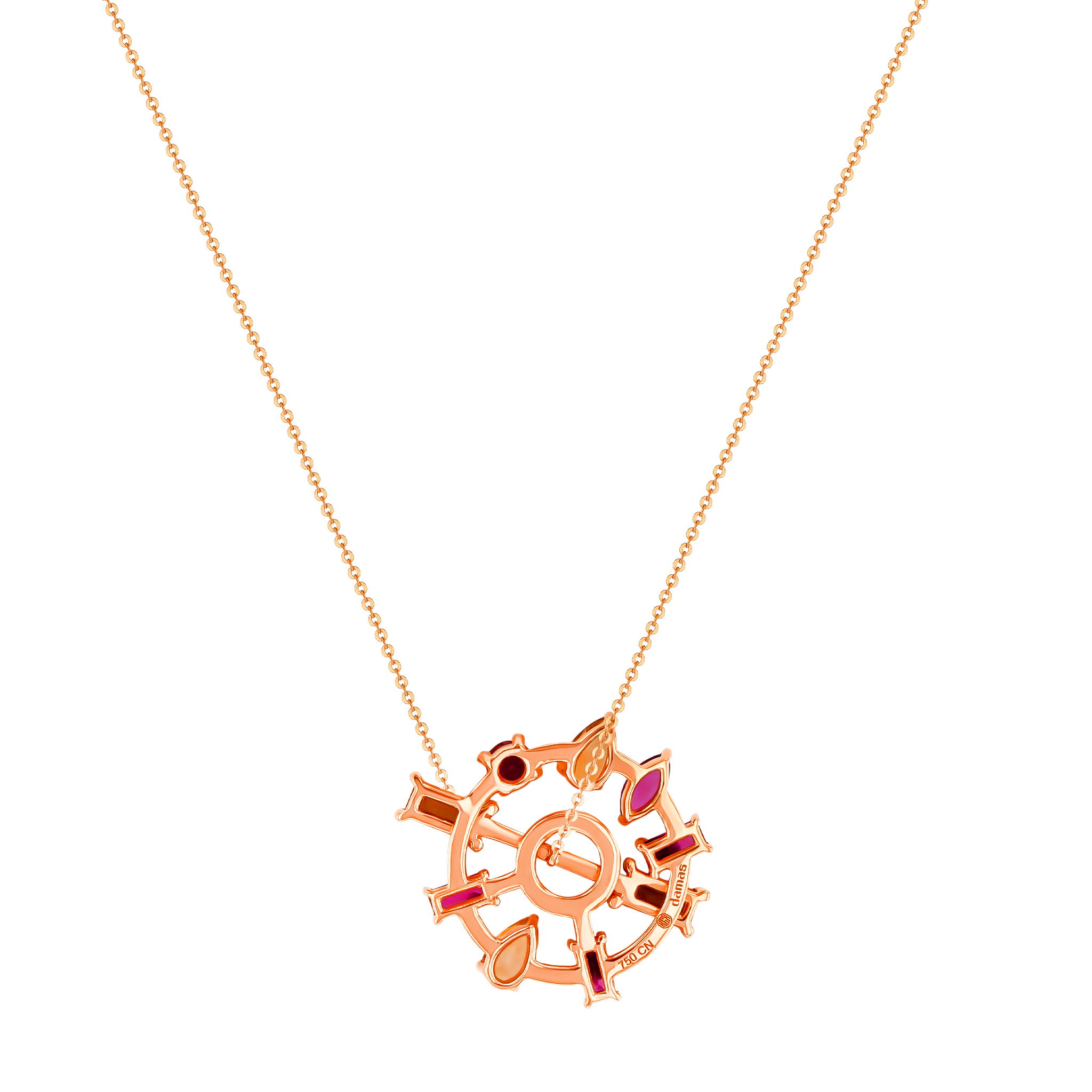 Fireworks Sparks Ring & Bar Coloured Gemstones & Diamond Necklace 18K Rose Gold 
