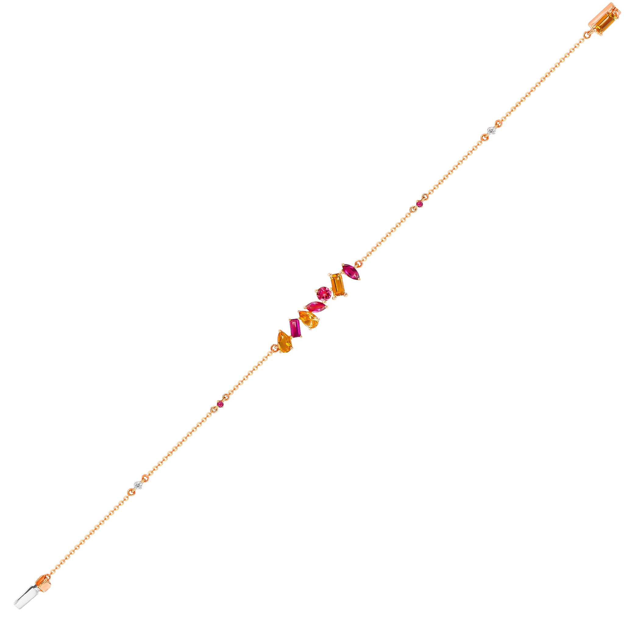 Fireworks Sparks Coloured Gemstones & Diamond Bar Bracelet 18K Rose Gold 