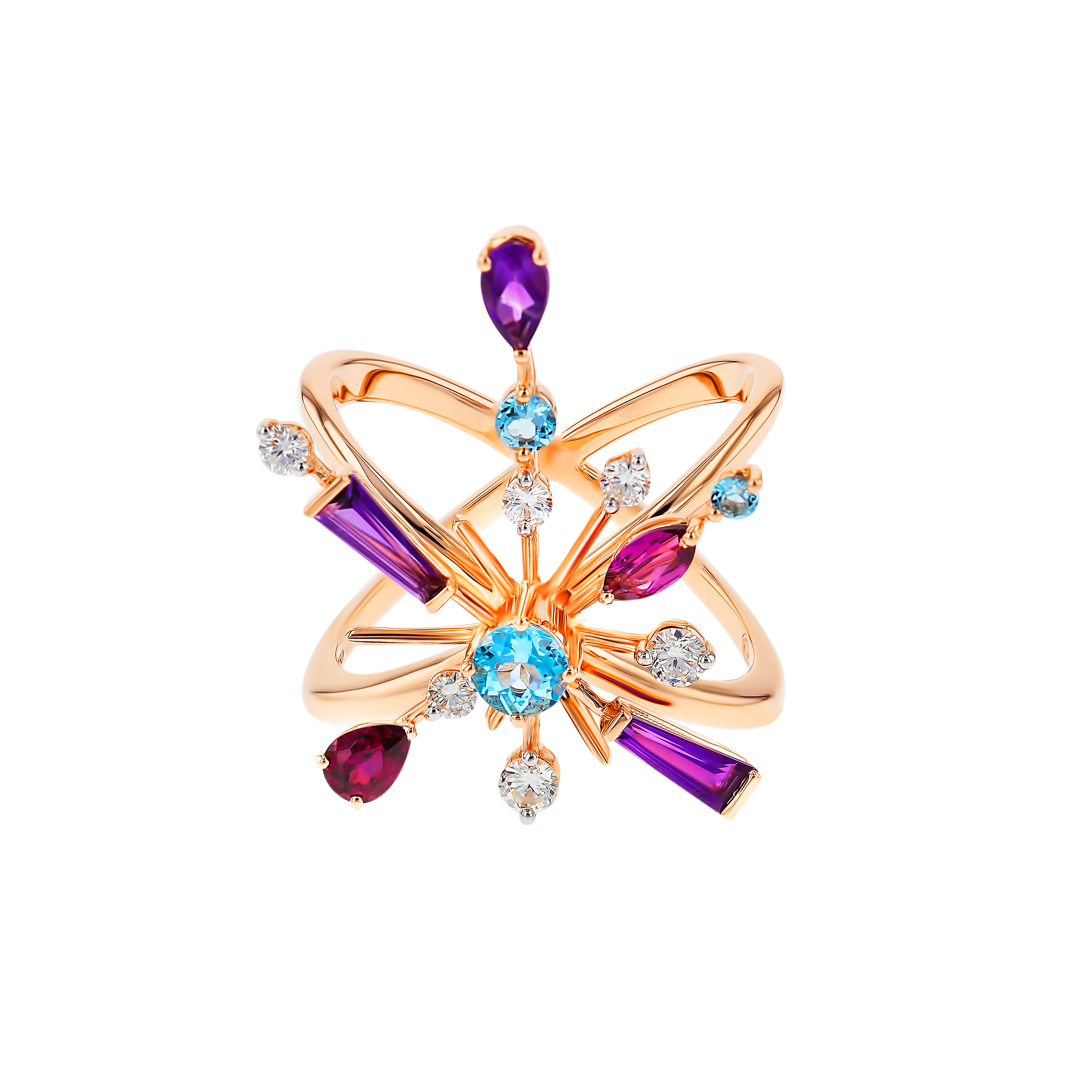 Fireworks Aerial Semi Precious Ring in 18K Rose Gold
