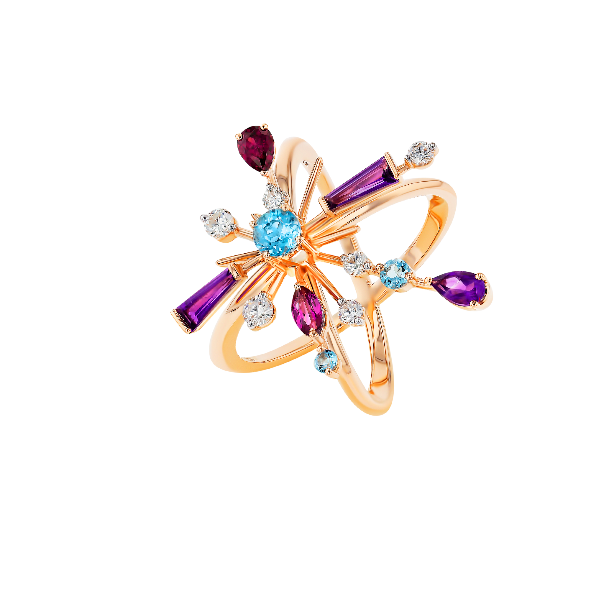 Fireworks Aerial Semi Precious Ring in 18K Rose Gold