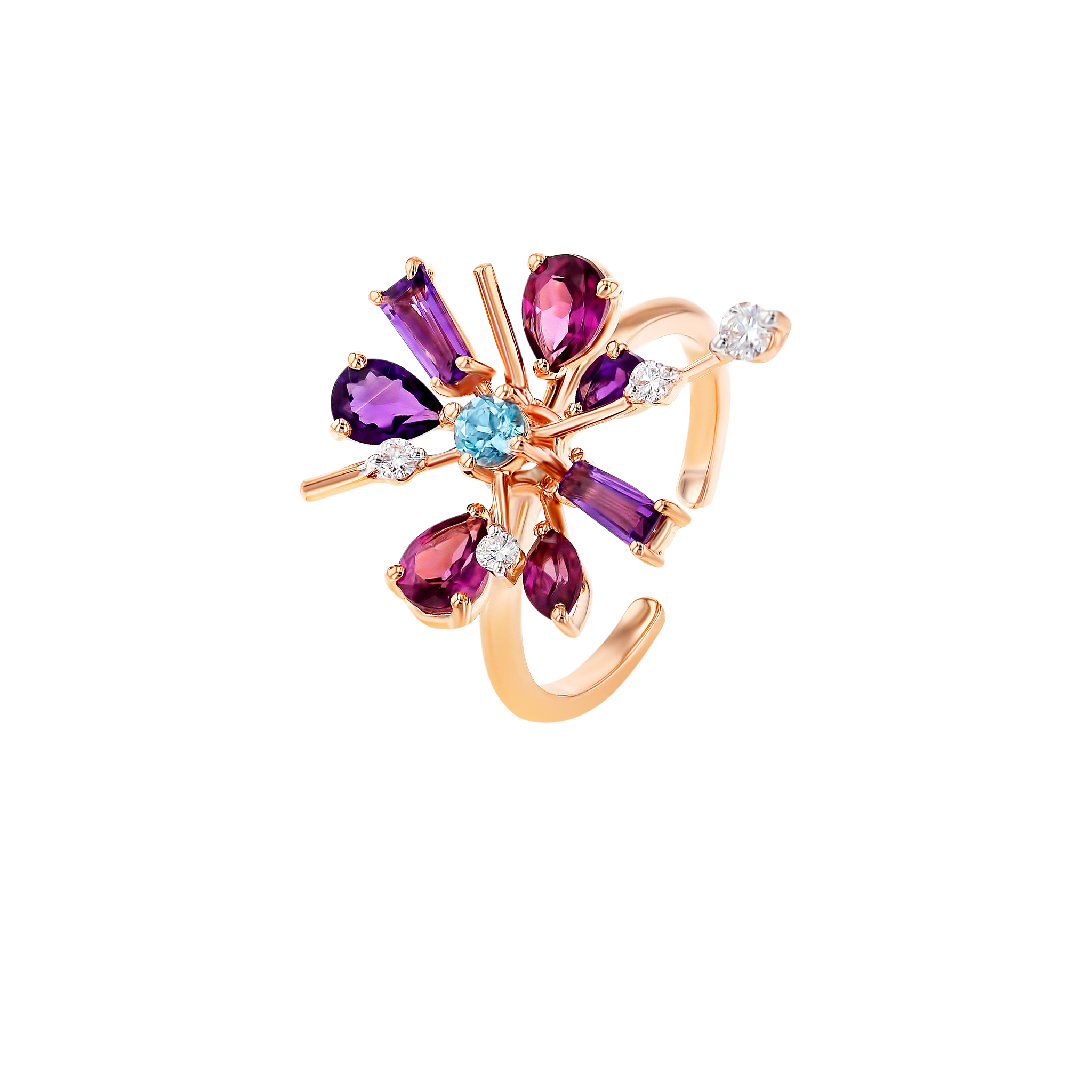 Fireworks Flare Semi Precious  Nail Ring in 18K Rose Gold