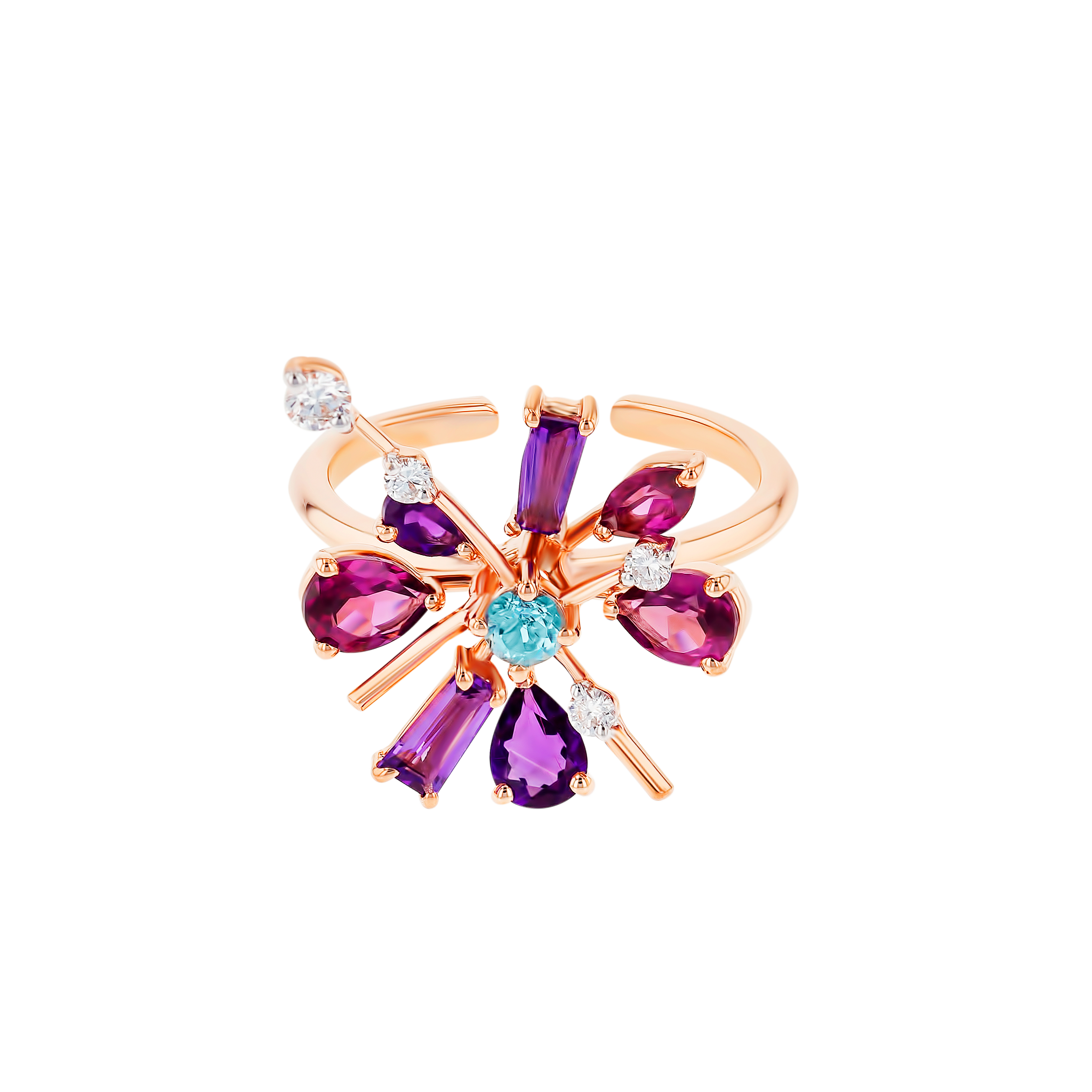 Fireworks Flare Semi Precious  Nail Ring in 18K Rose Gold