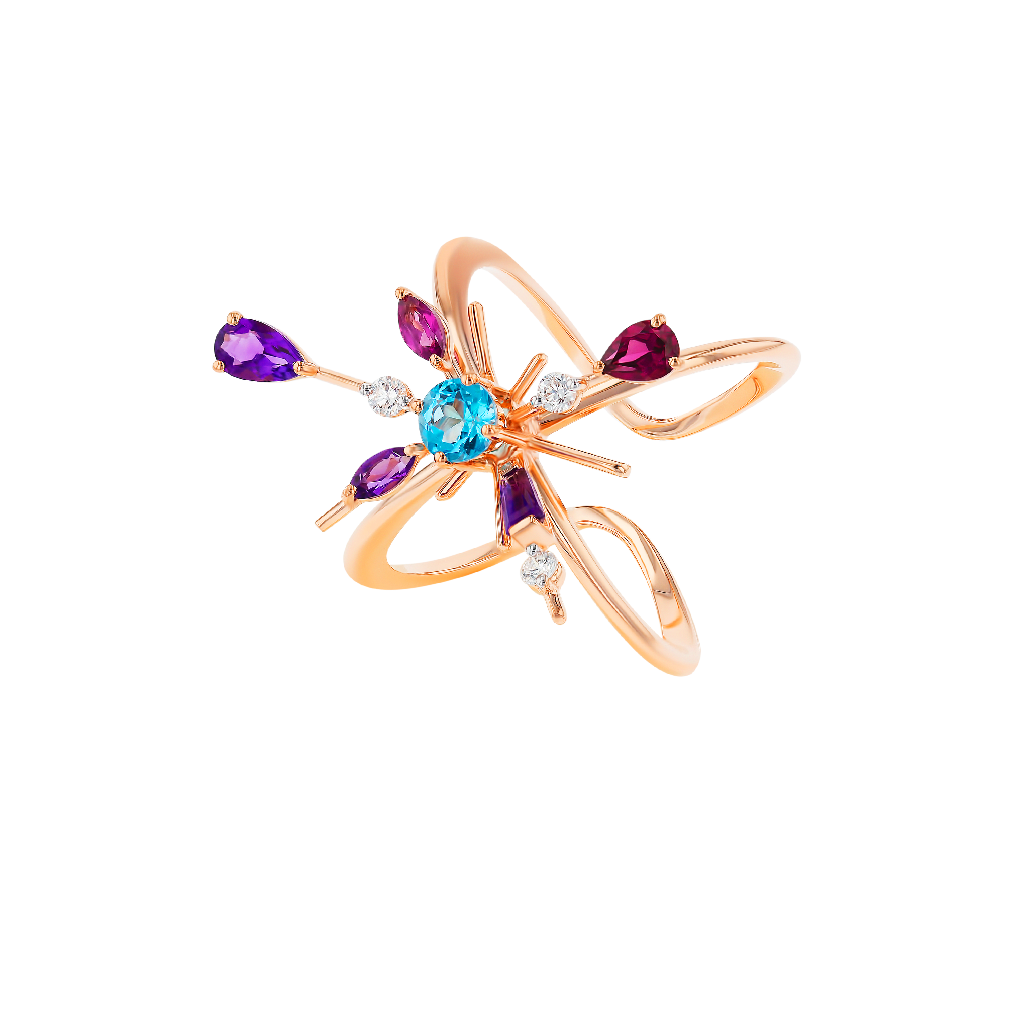 Fireworks Aerial Semi Precious  Nail Ring in 18K Rose Gold