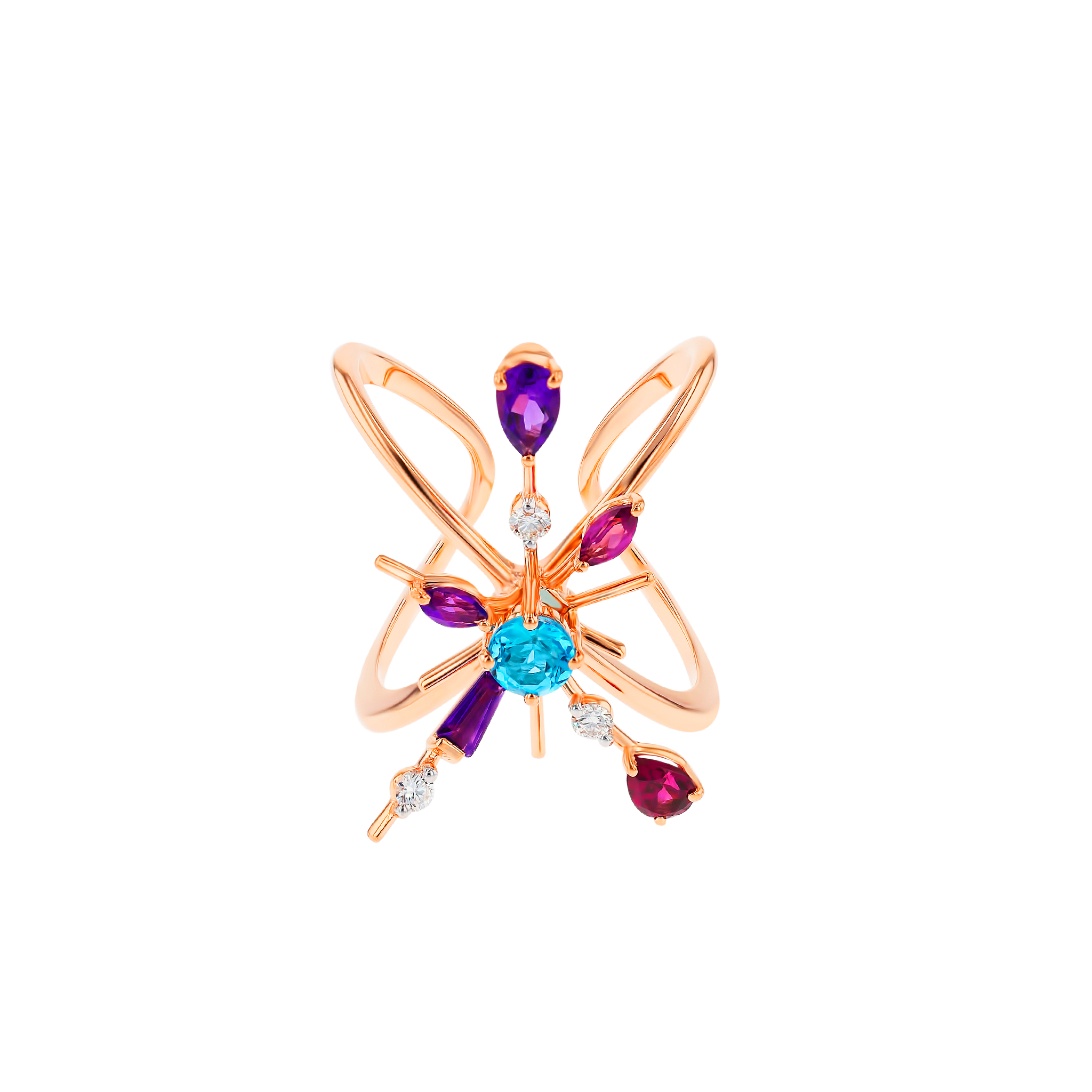 Fireworks Aerial Semi Precious  Nail Ring in 18K Rose Gold