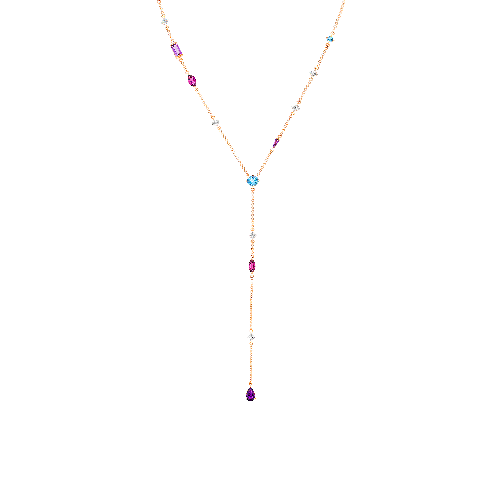 Fireworks Aerial Semi Precious Y Necklace in 18K Rose Gold
