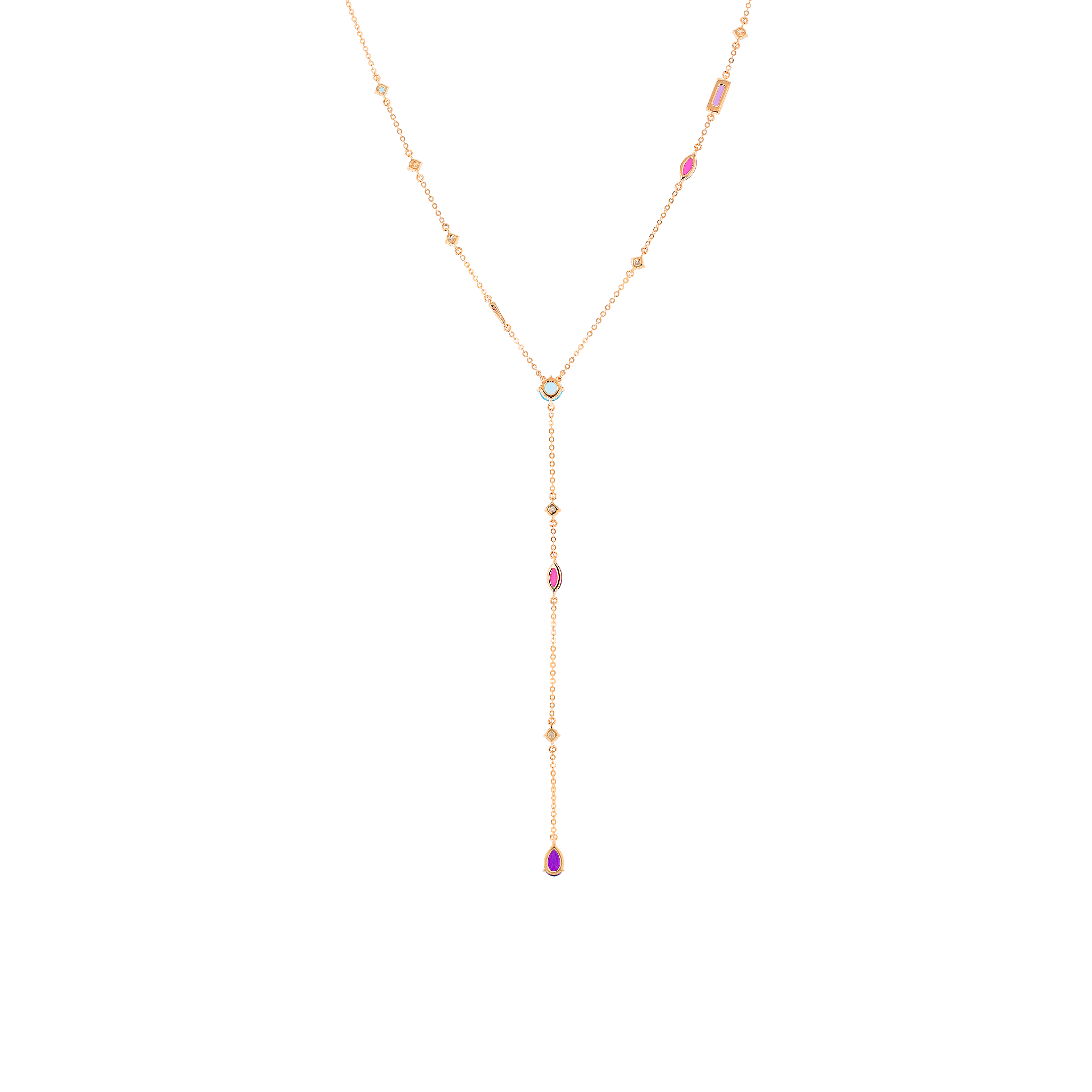 Fireworks Aerial Semi Precious Y Necklace in 18K Rose Gold