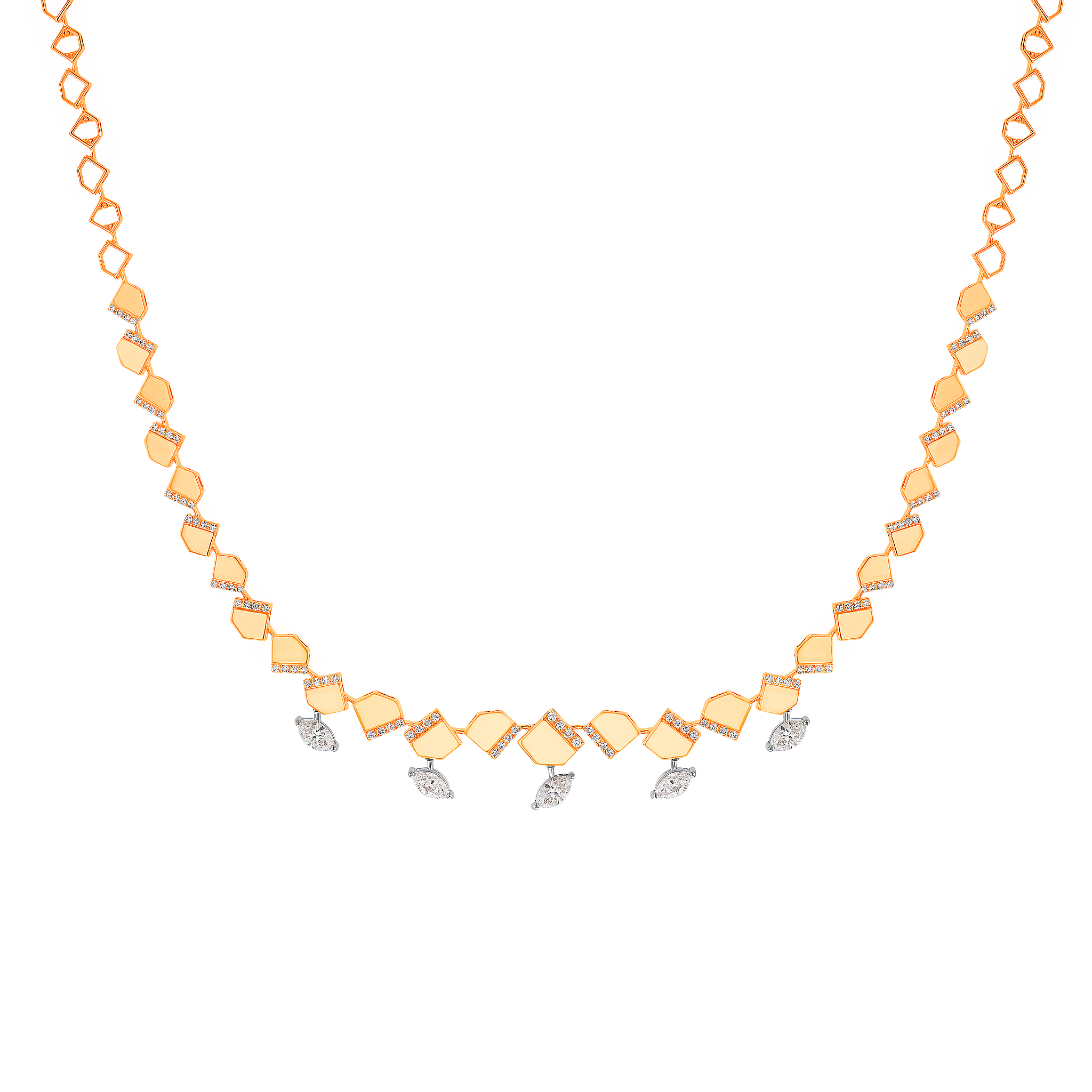 Glacial  Necklace in 18K Yellow Gold Studded  with   Diamonds