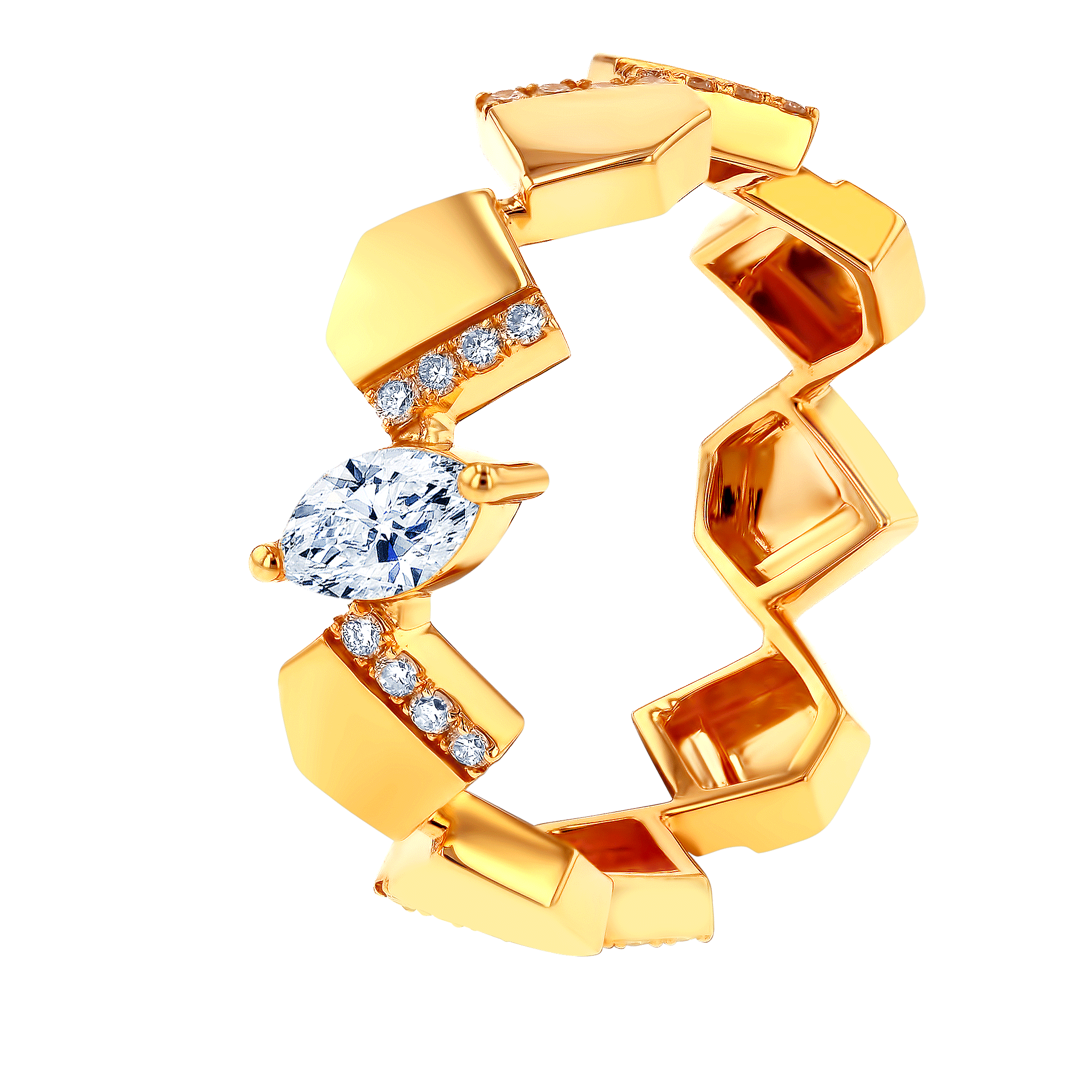 Glacial Ring  in 18K Yellow Gold Studded  with  Diamonds