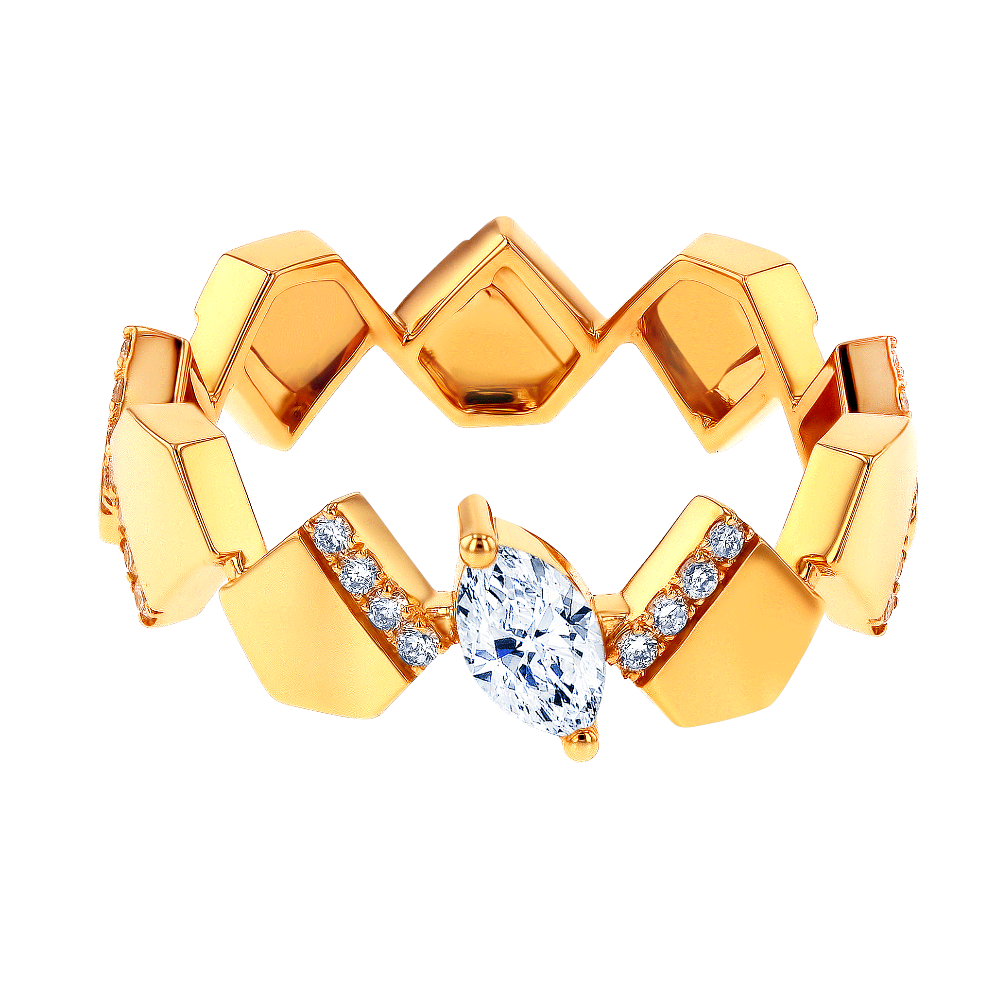 Glacial Ring  in 18K Yellow Gold Studded  with  Diamonds