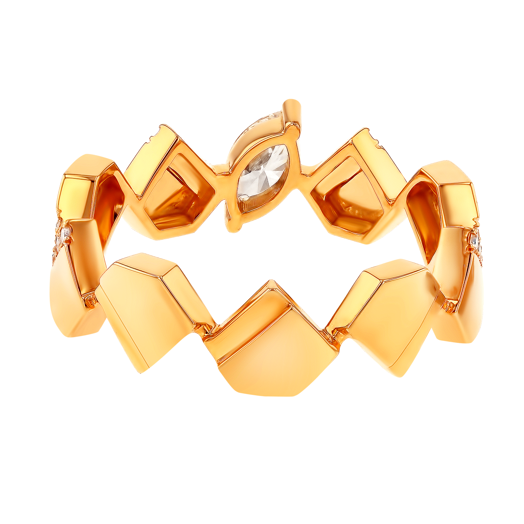Glacial Ring  in 18K Yellow Gold Studded  with  Diamonds
