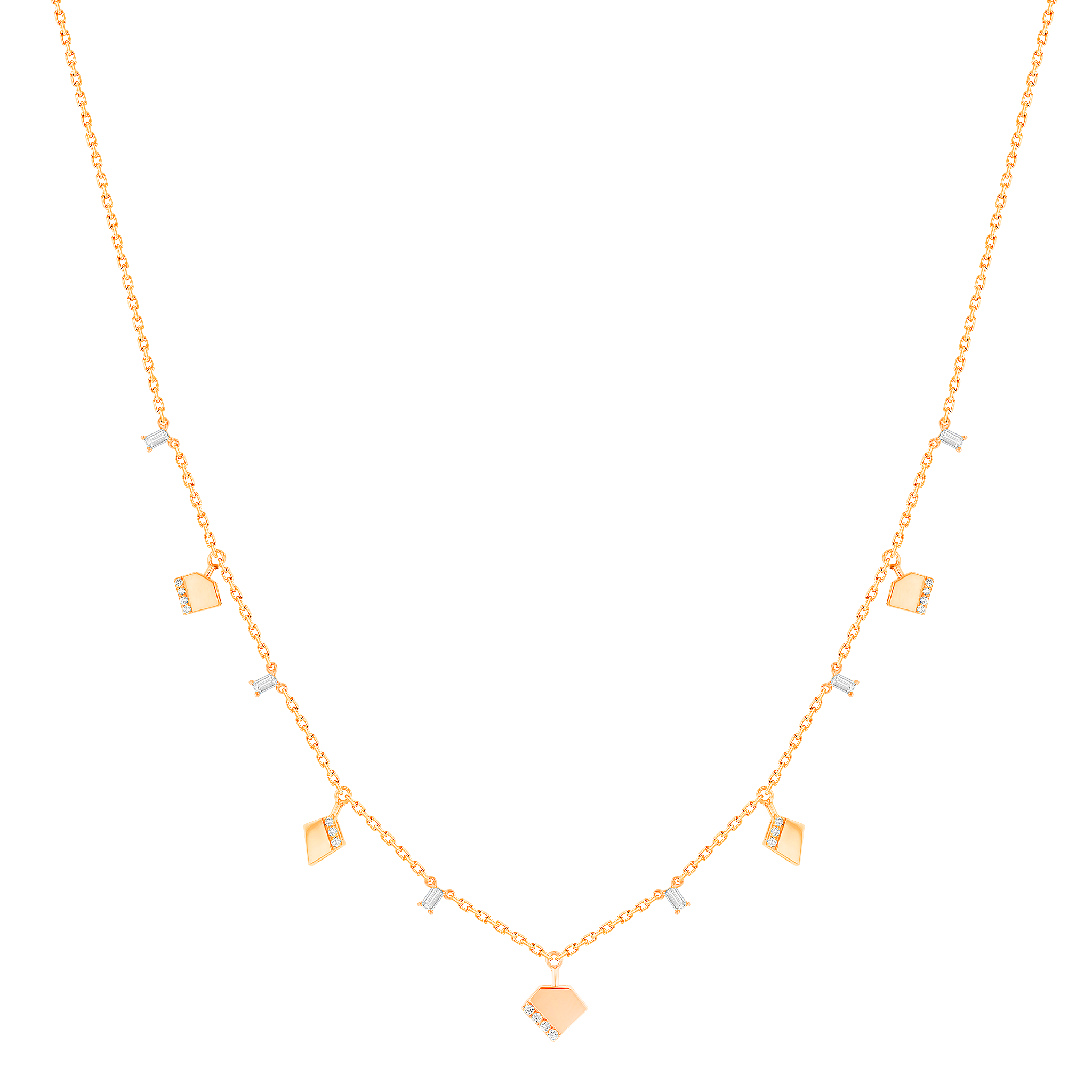 Glacial Necklace  in 18K Rose  Gold Studded with Diamonds