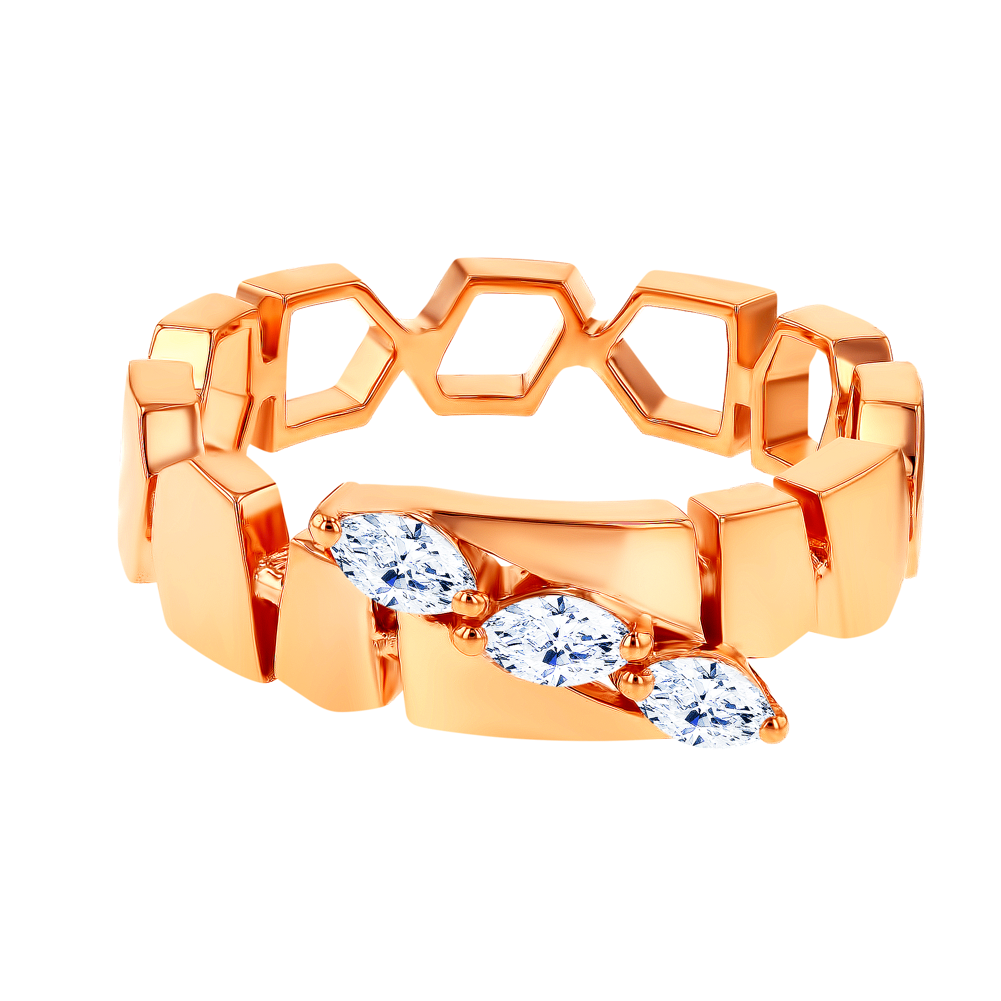 Glacial Ring  in 18K Rose  Gold Studded with Diamonds