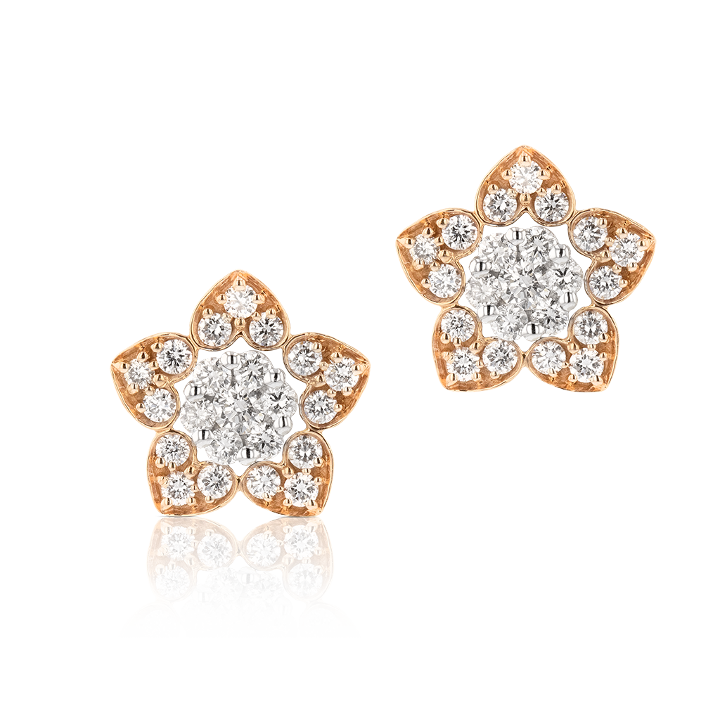 Heart To Heart Star Flower Earrings Rose Gold 