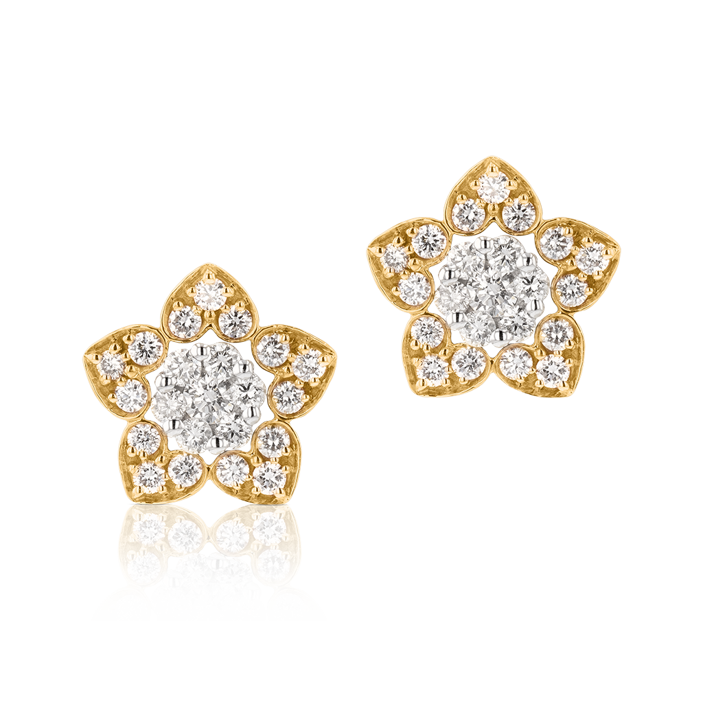 Heart To Heart Star Flower Earrings Yellow Gold 