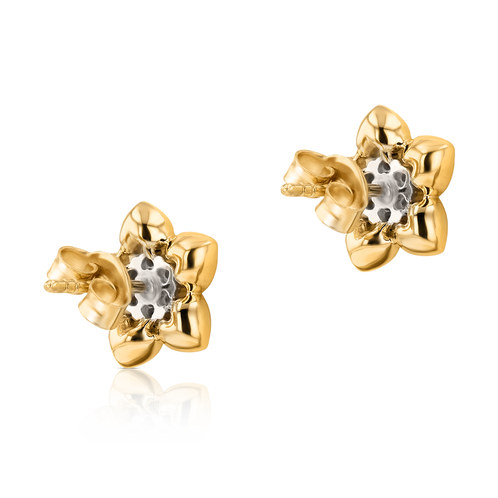 Heart To Heart Star Flower Earrings Yellow Gold 