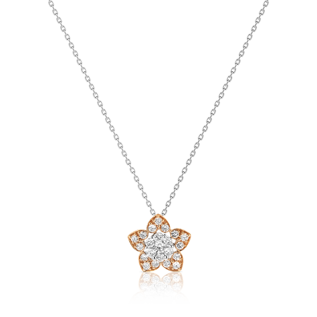 Heart To Heart Star Flower Pendant Chain White and Rose Gold 