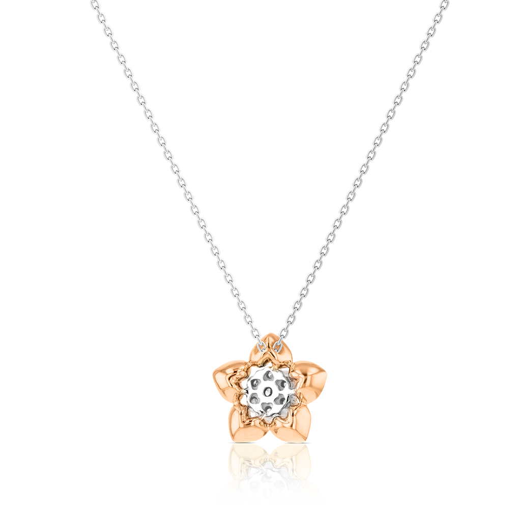 Heart To Heart Star Flower Pendant Chain White and Rose Gold 