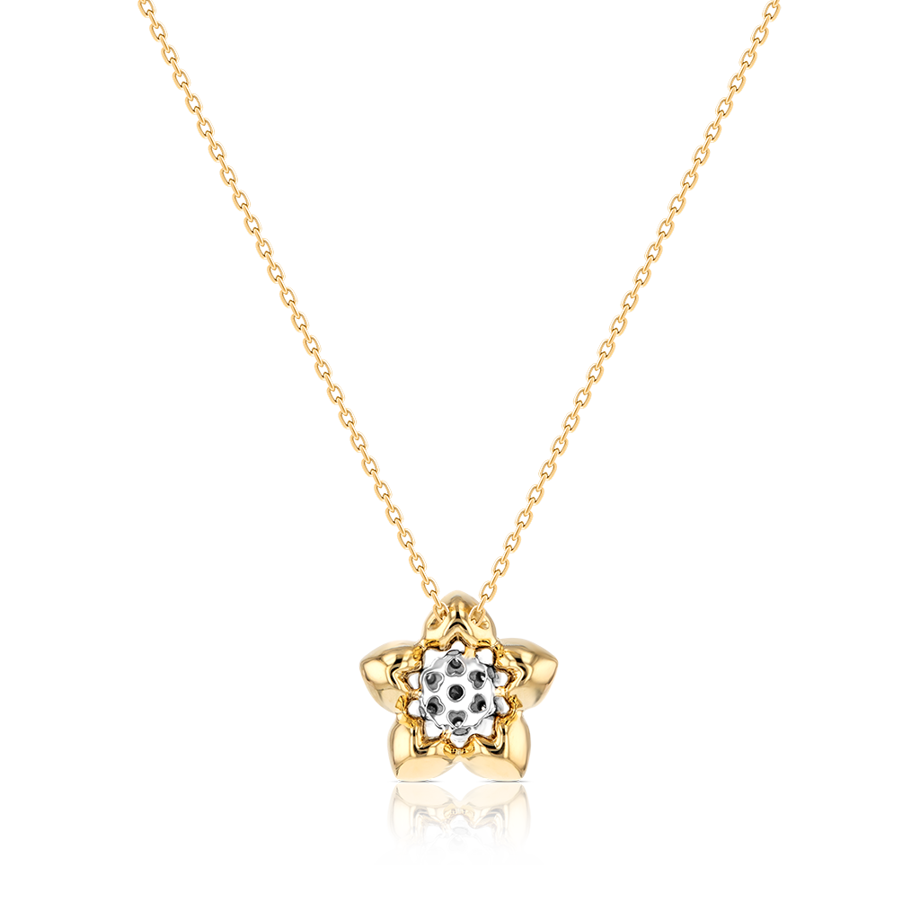Heart To Heart Star Flower Pendant Chain Yellow Gold  