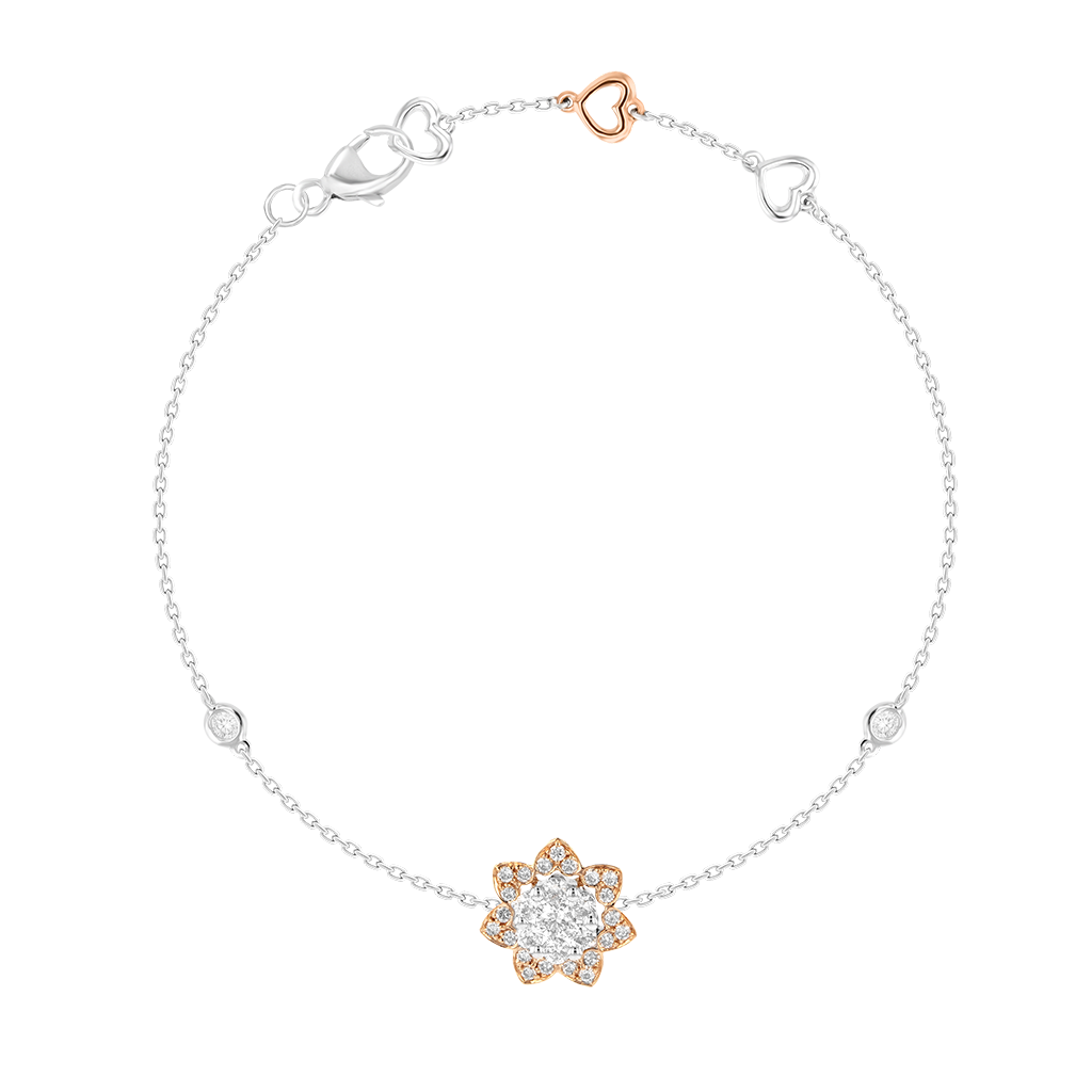 Heart To Heart Star Flower Bracelet White and Rose Gold 