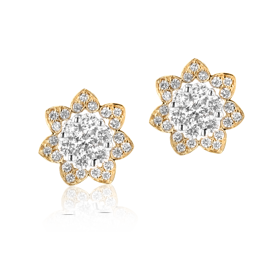 Heart To Heart Star Flower Earrings Yellow Gold 