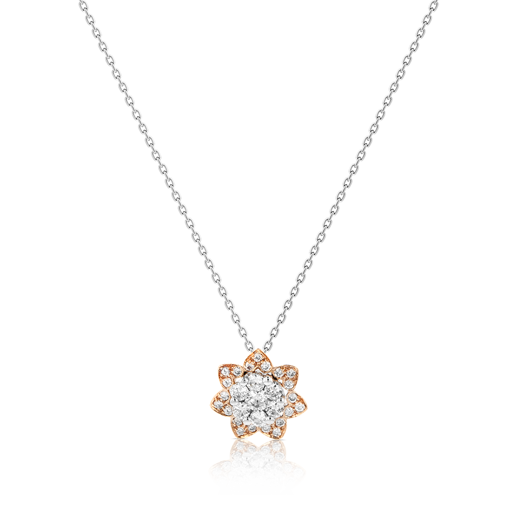 من القلب إلى القلب قلادة مع تعليقة على شكل زهرة النجمة من الذهب الأبيض والوردي