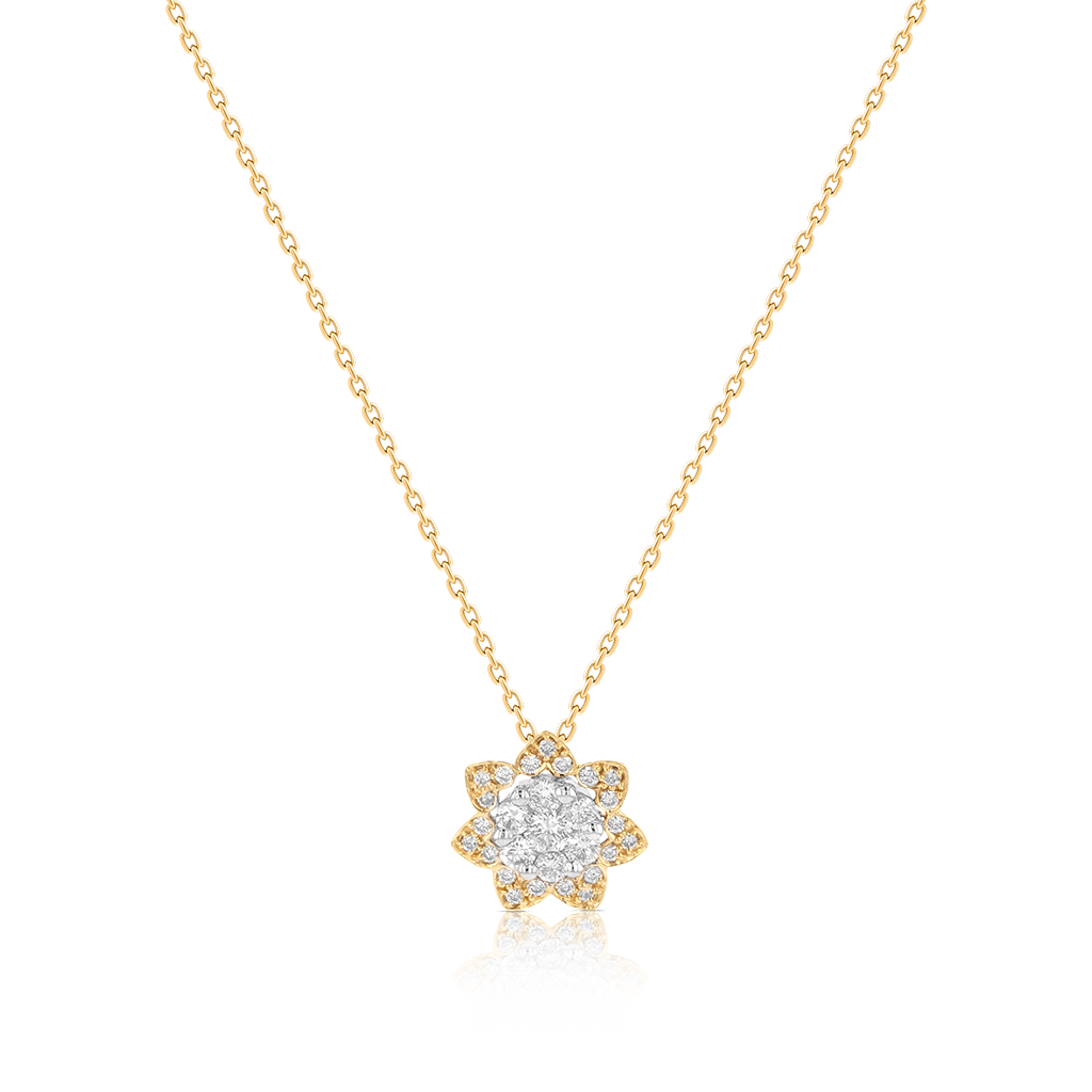 Heart To Heart Star Flower Pendant Chain Yellow Gold 