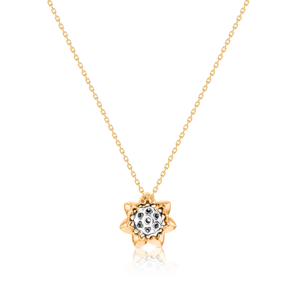 Heart To Heart Star Flower Pendant Chain Yellow Gold 