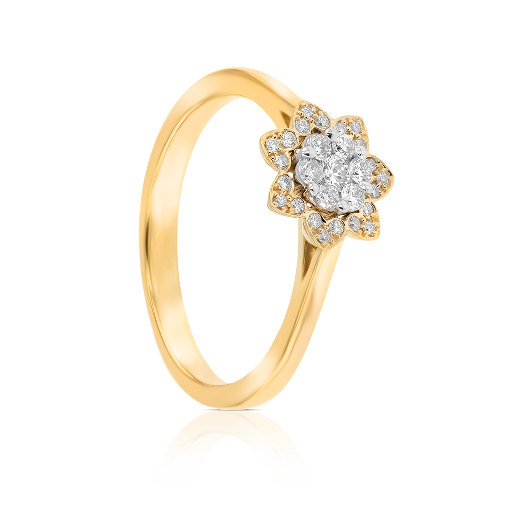 Heart To Heart Star Flower Ring Yellow Gold 