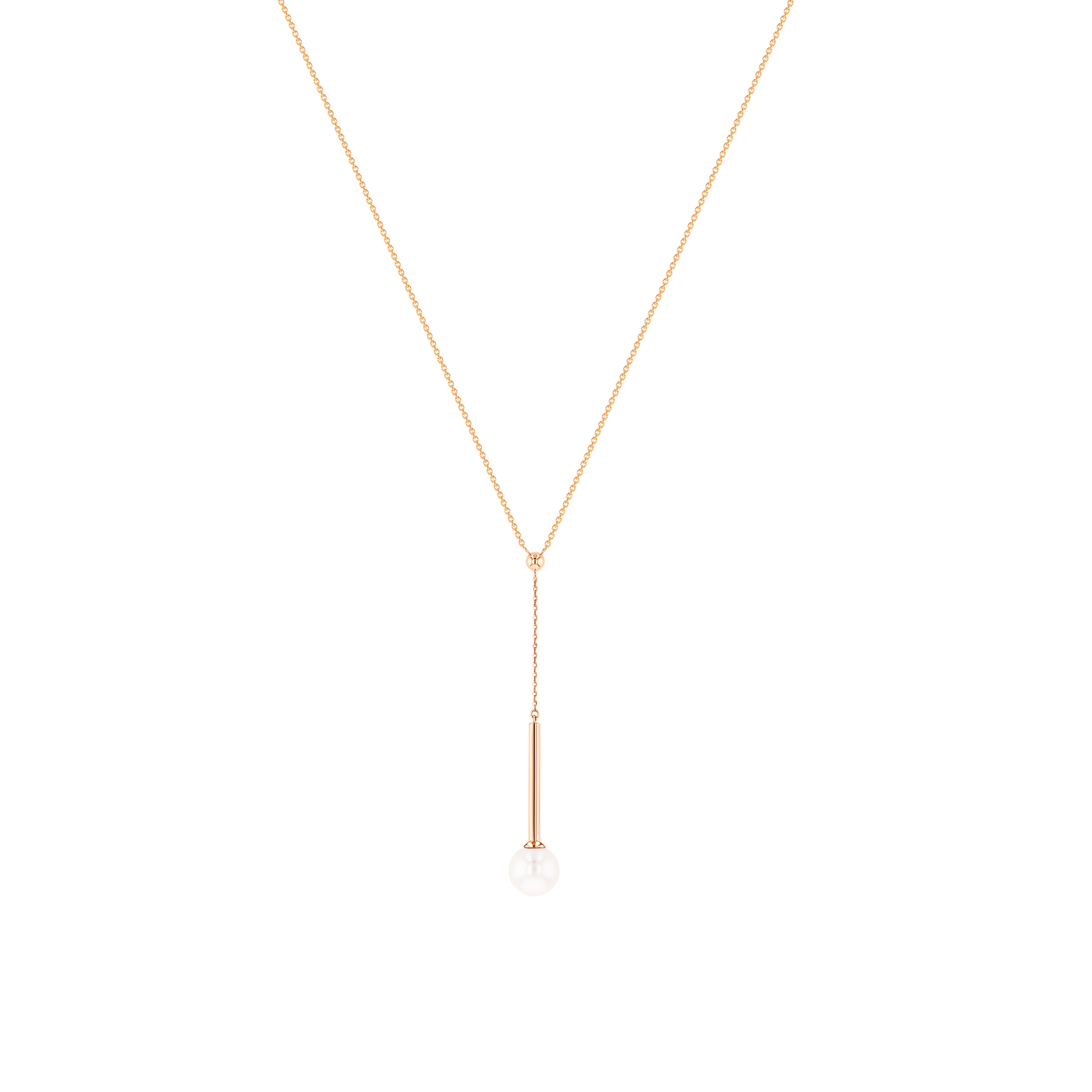 Kiku Glow Necklace in 18K Rose Gold With a Chain Drop and Freshwater Pearl