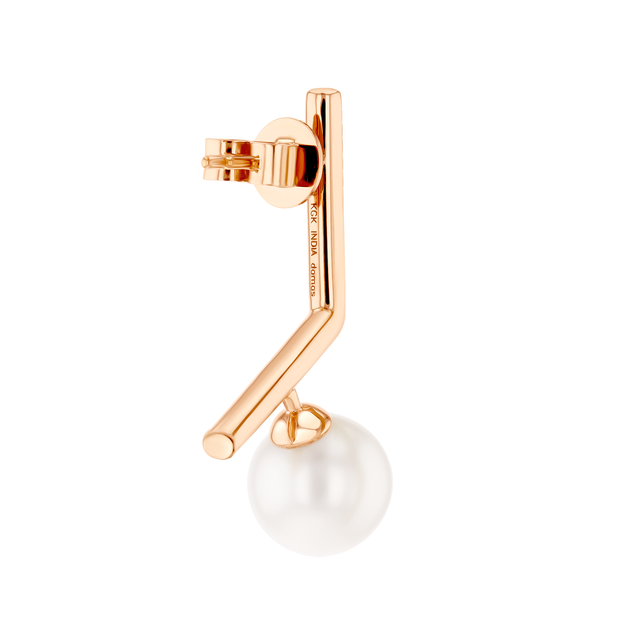 Kiku Glow Earrings in 18K Rose Gold With Two Freshwater Pearls on Bent Bar 