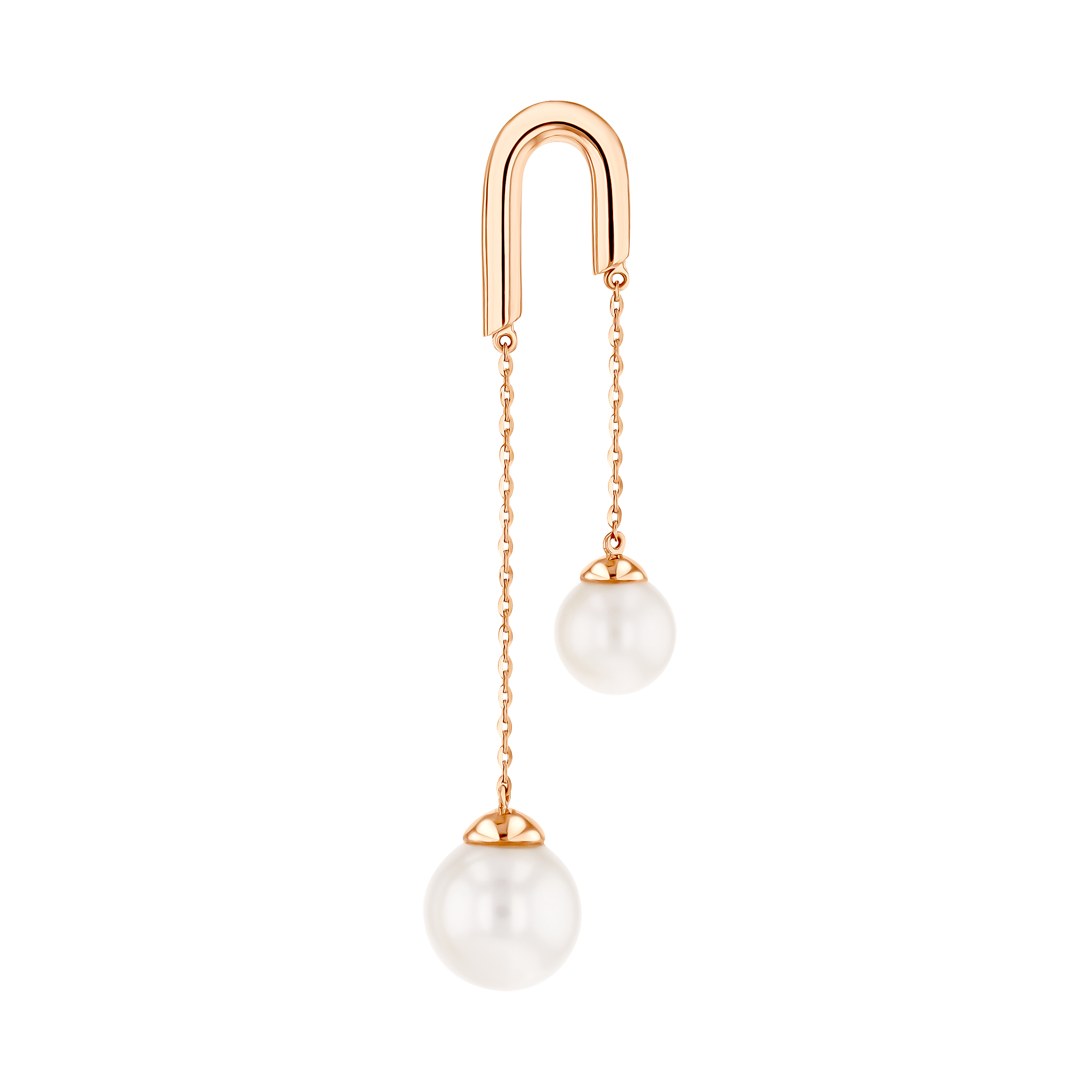 Kiku Glow Earrings in 18K Rose Gold With Two Freshwater Pearls on a Chain