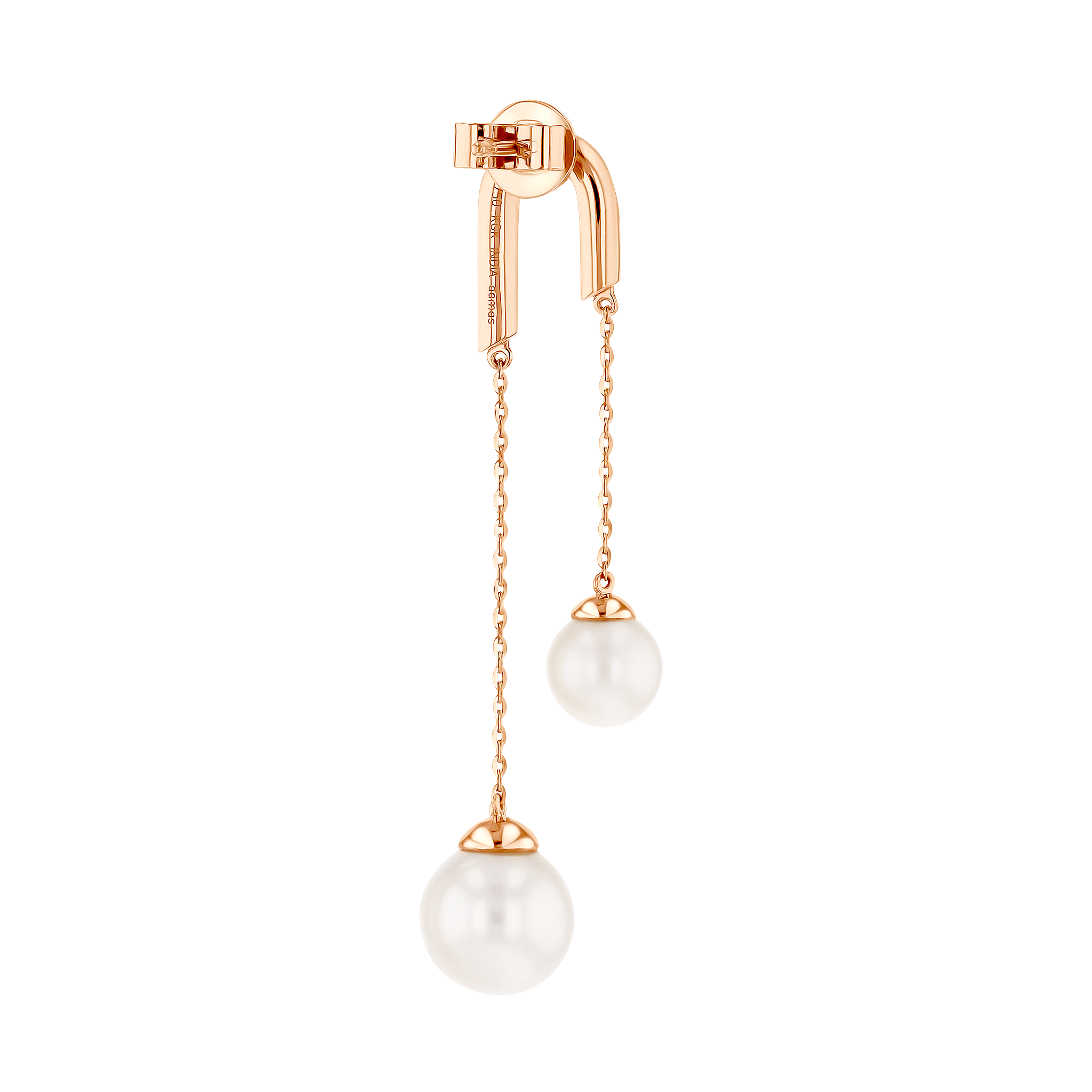 Kiku Glow Earrings in 18K Rose Gold With Two Freshwater Pearls on a Chain