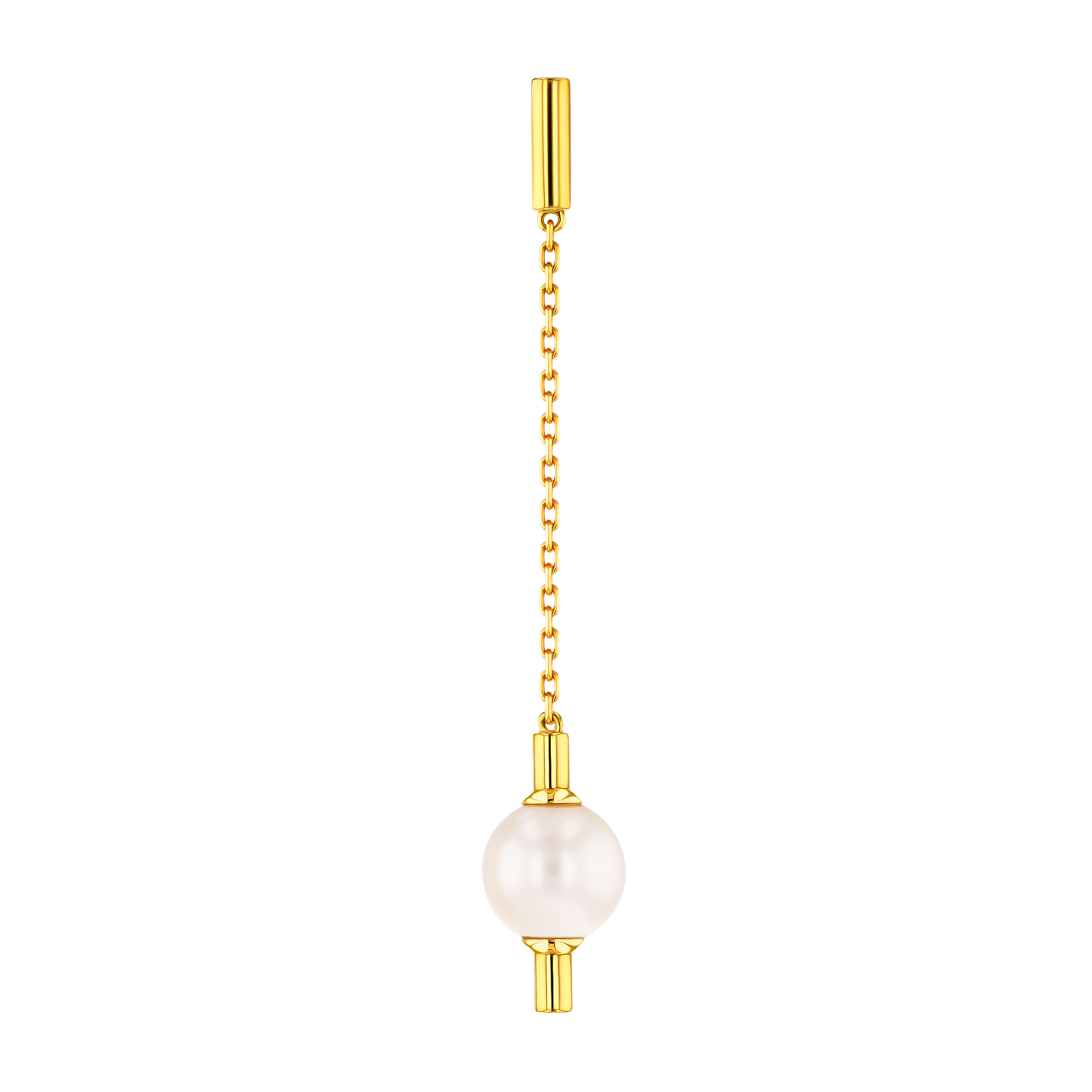 Kiku Glow Earrings in 18K Yellow Gold With a Freshwater Pearl on a Golden Chain