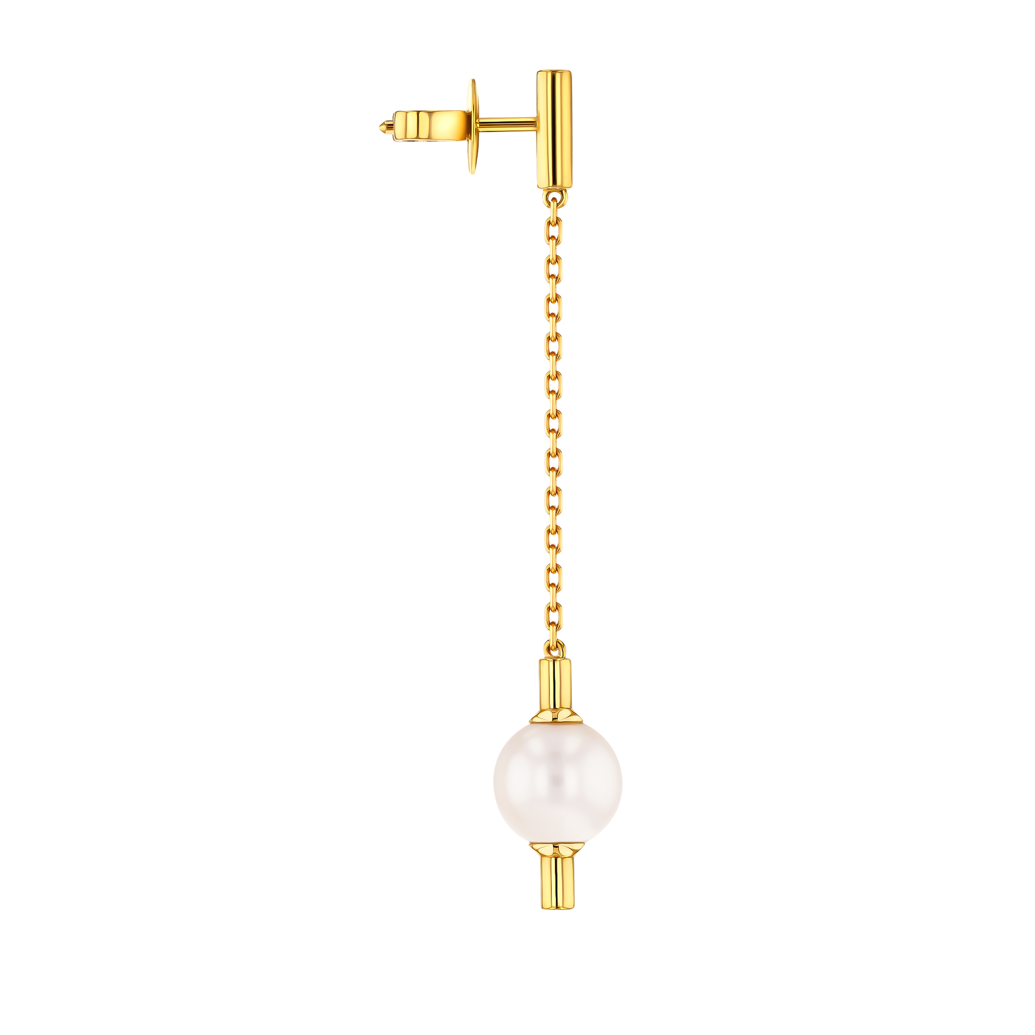 Kiku Glow Earrings in 18K Yellow Gold With a Freshwater Pearl on a Golden Chain