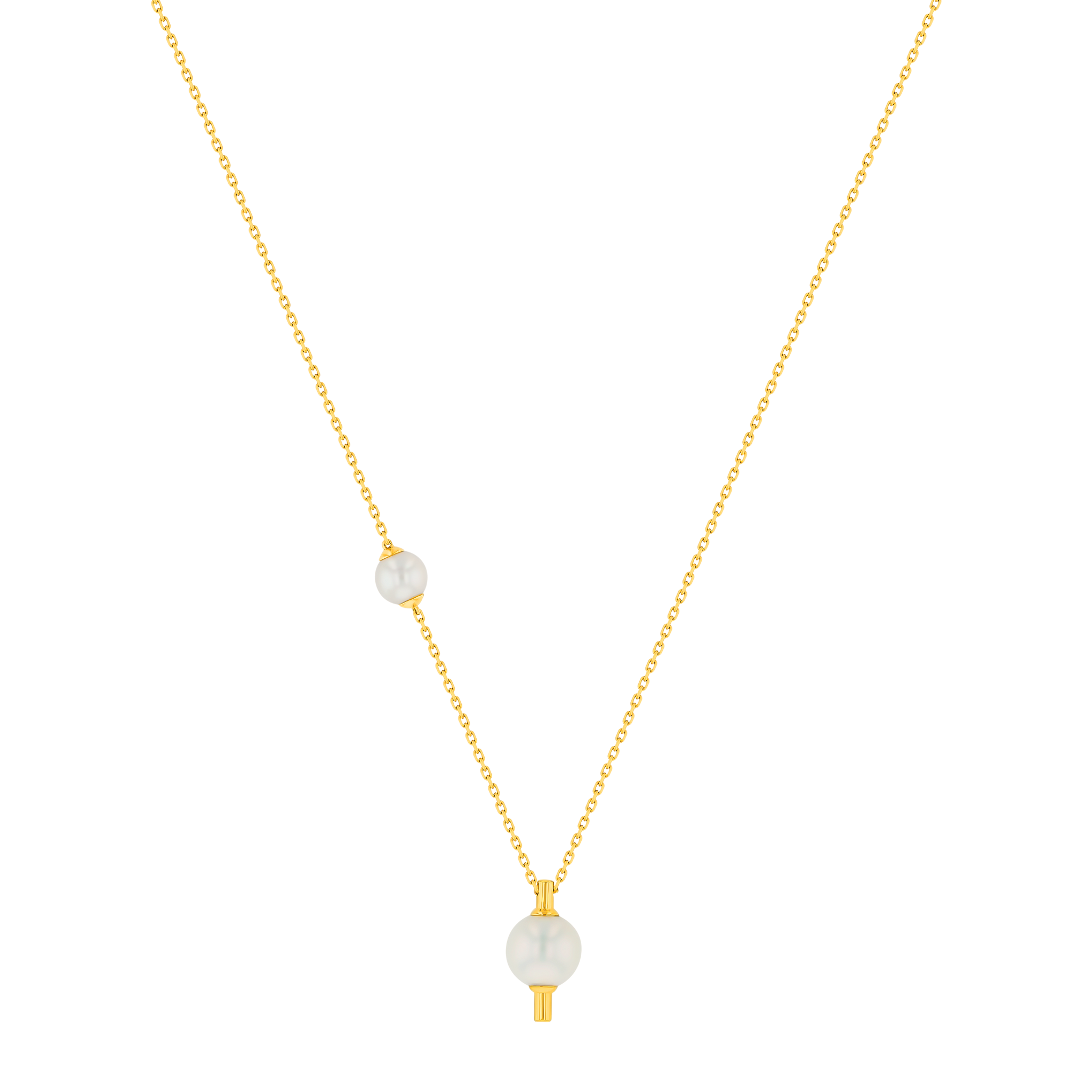 Kiku Glow Necklace in 18K Yellow Gold With Two Freshwater Pearls